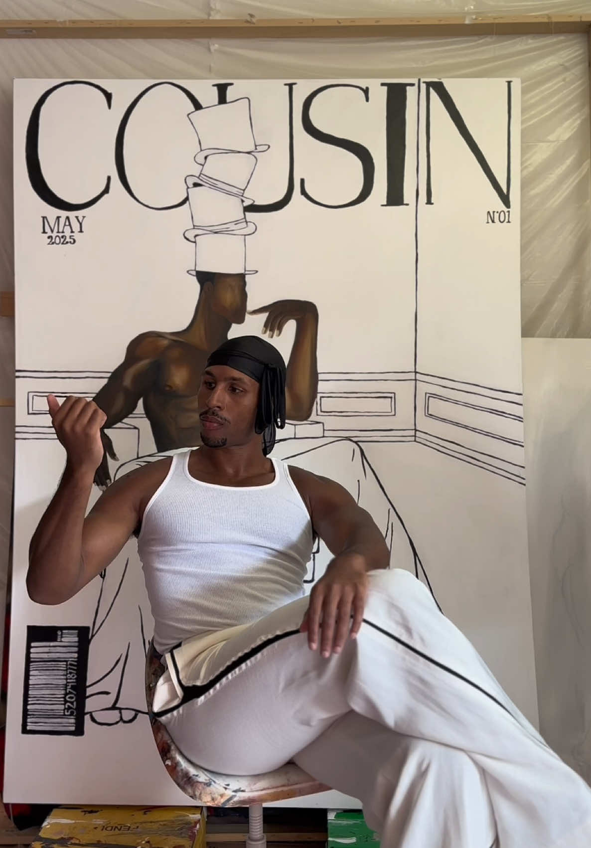 “Cousin cover 2 : Self Importance”  I was inspired by the scene in Kill Bill when Elle Driver is walking down the Hall way in the hospital to Twisted Nerve and she’s wearing Moschino f/w 01 look 44. One of my favorite films. I’ve always been intrigued by Trompe L oeil. Further into my research and obsession I can across Teyana Taylor’s home and a room she had that looked like 2/D x Doodle bob x Tromp Loeil. #artbyjangelo #trompeloeil #killbill #moschino #orginalart #oilpainting #fyp