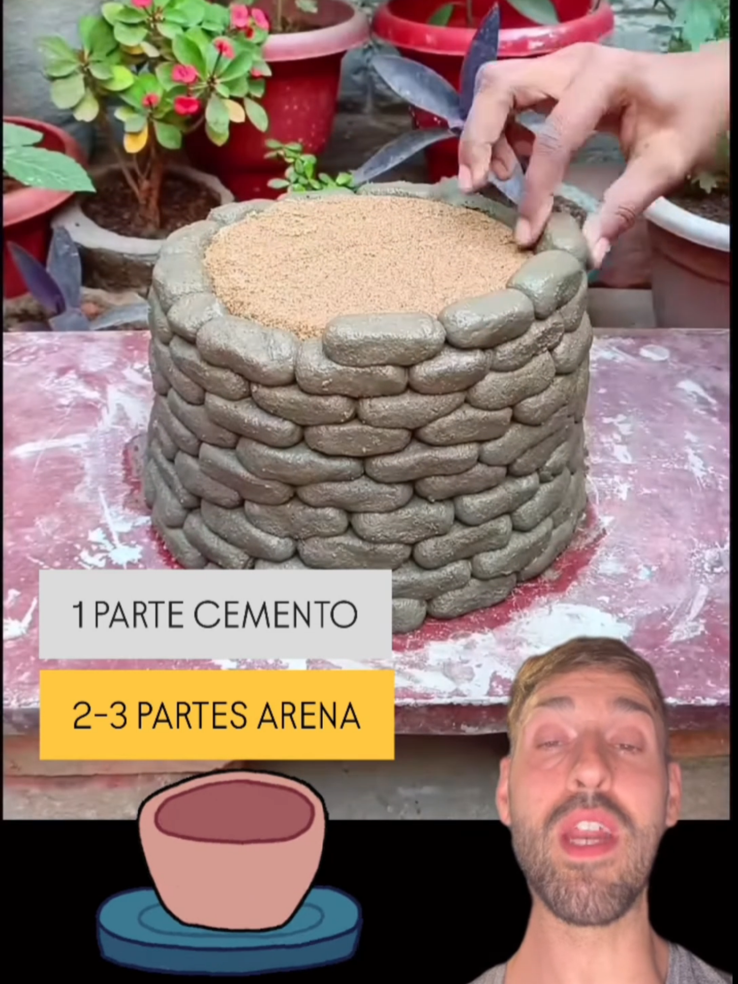 ¡Crea tu propia maceta de cemento en pocos pasos! 🌿✨ 🔹 Llená un balde con arena y dale vuelta. 🔹 Mezclá 1 parte de cemento + 2-3 partes de arena + agua. 🔹 Formá pelotitas y colocálas alrededor de la arena. 🔹 Rellená la base, hacé un agujerito para drenaje y… ¡listo! 💡 Maceta casera, económica y súper original. ¿Te animás a probar? #HazloTuMismo #Artesania ¿Querés más ideas fáciles y eco-friendly? ¡Siguenos! 🌱💛