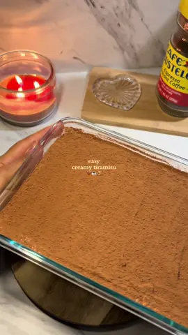 creamy tiramisu 🤎   recipe :   1 3/4 cup of heavy cream(400ml)(cold) 1 cup mascarpone cheese(250g)(cold) 2/3 cup powdered sugar(80g) 1 tsp vanilla  about 22 lady fingers 1 cup espresso/strong coffee(240ml)(for dipping)  unsweetened cocoa powder for dusting   -whip the heavy cream until soft peaks form and add in your mascarpone cheese, vanilla, and sugar. continue whipping until stiff peaks form. ( don’t over whip, it should hold its shape & be smooth & thick) quickly dip each lady finger into coffee and place in your dish, add a layer of the mascarpone cheese mix, & then continue until you’ve reached the top ( or ran out ). lastly dust cocoa powder on top & let refrigerate for at least 2 hrs preferably overnight though(6-8 hrs).    homemade lady finger recipe:   3 eggs seperated  6 tbsp sugar (75g) 1/2 tsp vanilla extract  1/2 cup sifted flour(65g) powdered sugar for dusting(optional )   beat the egg whites until a soft peak forms then add in 3 tbsp of sugar to your mix. continue beating until you have a stiff, glossy peaks. then in a seperate bowl mix the remaining sugar with your egg yolks & vanilla until thick and pale, gently fold in your yolk mixture( careful not to deflate it ). sift in the flour in and fold until just combined. pipe lady finger dough onto a pan & bake at 350•F for about 10-15 minutes( should be lightly golden and springy). let cool before adding to tiramisu    #tiramisu #tiramisurecipe #Recipe #bakingrecipe #baking #fyp 
