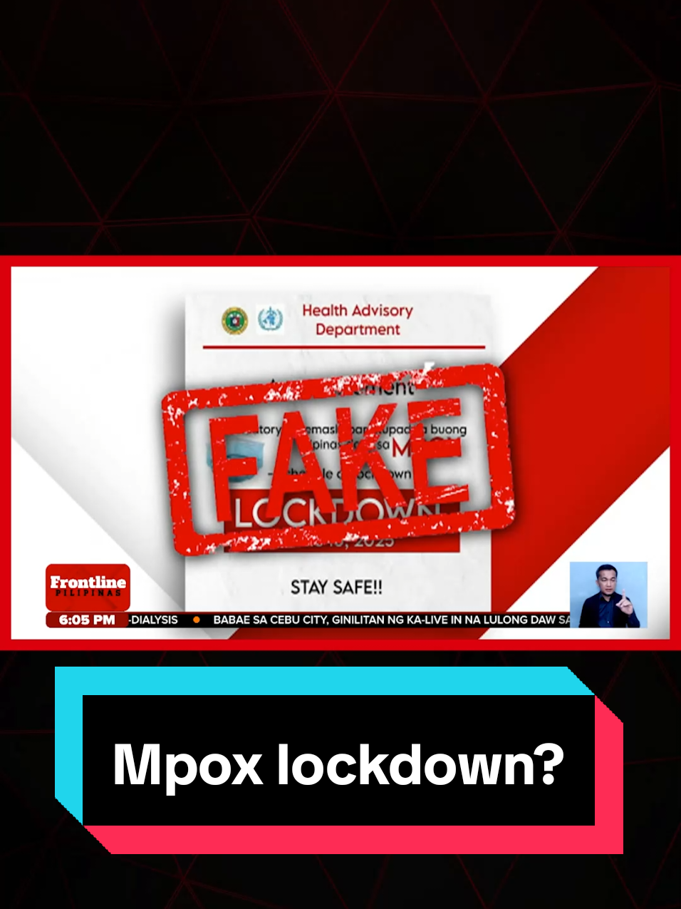Huwag pong maniwala sa mga nagkakalat ng fake news na magla-lockdown umano dahil sa monkeypox o Mpox. #News5 #FrontlinePilipinas #NewsPH #BreakingNewsPH 