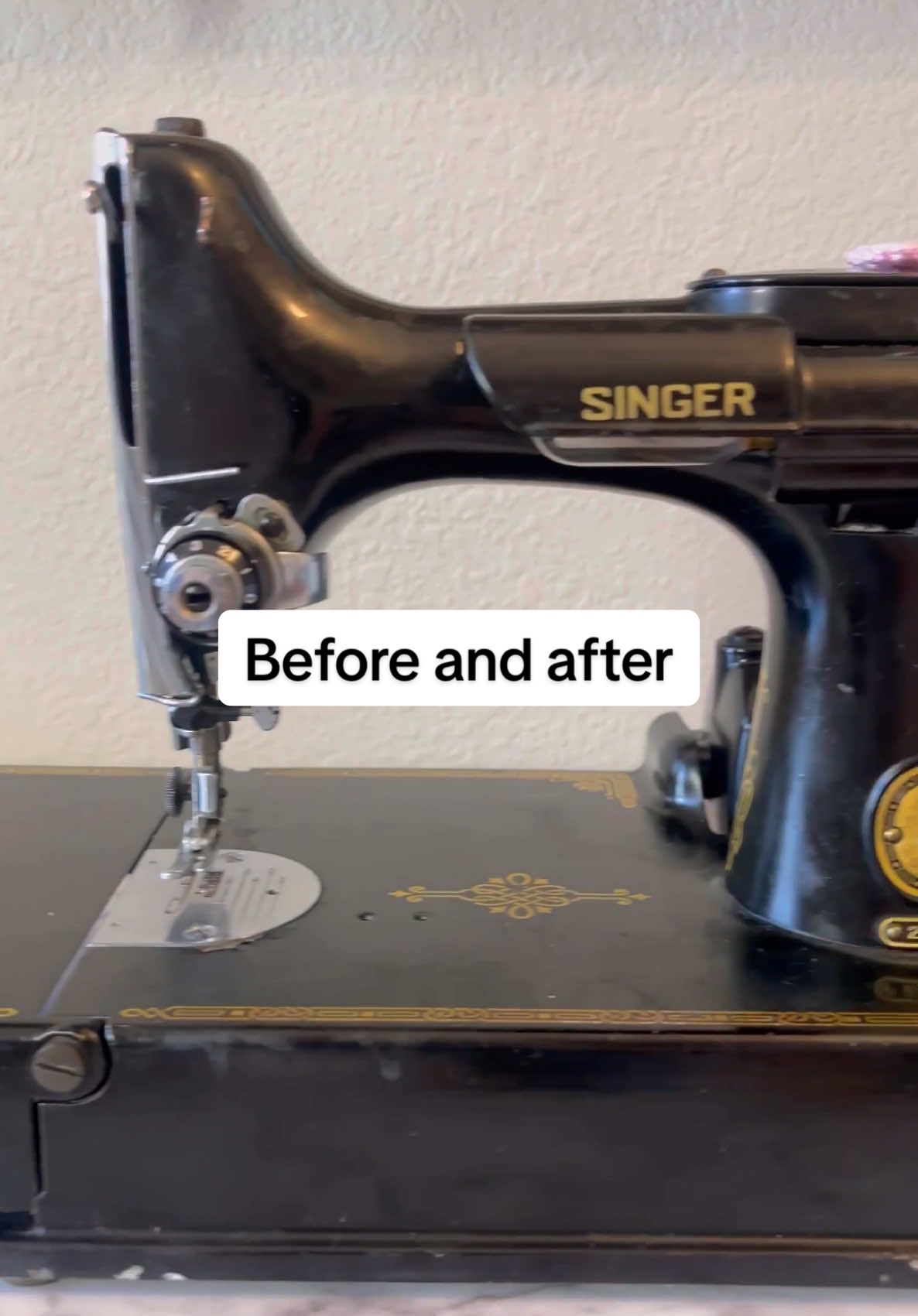 Before and after of my vintage singer featherweight restoration. This was 3 years ago and I’m still obsessed. #vintagesewing #vintagesewingmachine #singersewingmachine #featherweight #sewing 