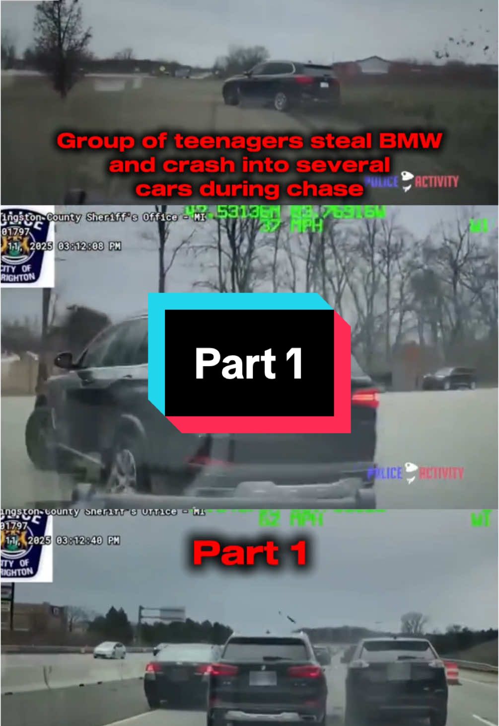 Group of teenagers steal BMW and crash into several cars during chase. Part 1. #police #officer #road #crash #trafficstop #chase #cars #sirenon #fyp 