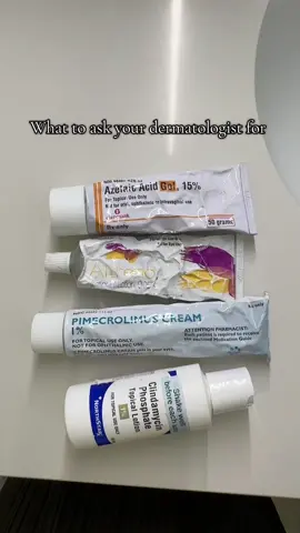 An esthetician’s guide to the derm! I can’t prescribe products but I always know what I want :) #skin #skincare #dermatologist #tretinoin #azelaicacid #pimecrolimuscream #clindamycin #acne #retinol #antiaging 
