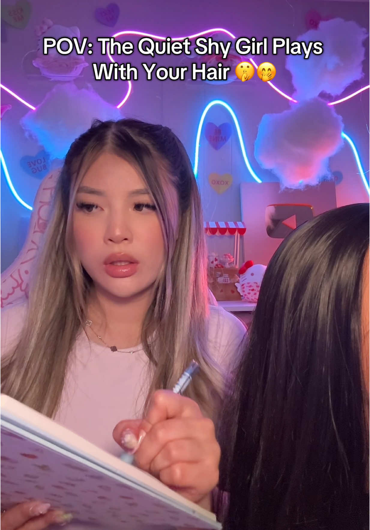 She’s shy and quiet 🤫 #asmr #asmrpov #asmrhairplay #asmrhair #hairplay #asmrroleplay #satisfying #fyp  