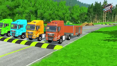 Double Flatbed Trailer Truck vs Speedbumps Train vs Cars | Tractor vs Train #93  Beamng.Drive #beamng #doublespeedbumps #beamngdrivemods #beamngdrive