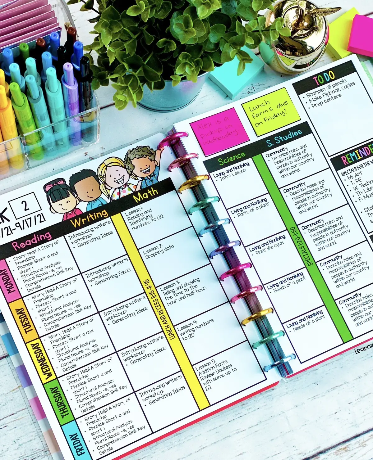 Planning, but make it cute! 🥰 I love to create beautiful things to help teachers each year. These lesson plans were made after receiving many many requests and I'm so in love with how they turned out!⁠ ⁠ This resource includes templates for each month, several layout choices, color and B&W copies too! Fill them out digitally or print and fill them in by hand. Editable with PowerPoint and Google Slides! ⁠ ⁠ One of my favorite things about these is the sticky note area at the top. I always wanted a section for stickies so I made sure to include that for you! ⁠ ⁠ You can place them in a binder or your Happy Planner like I did here! ⁠ 👉🏽To grab this resource click on the 🔗 in my bio and then tap on the ⏰️app tab.