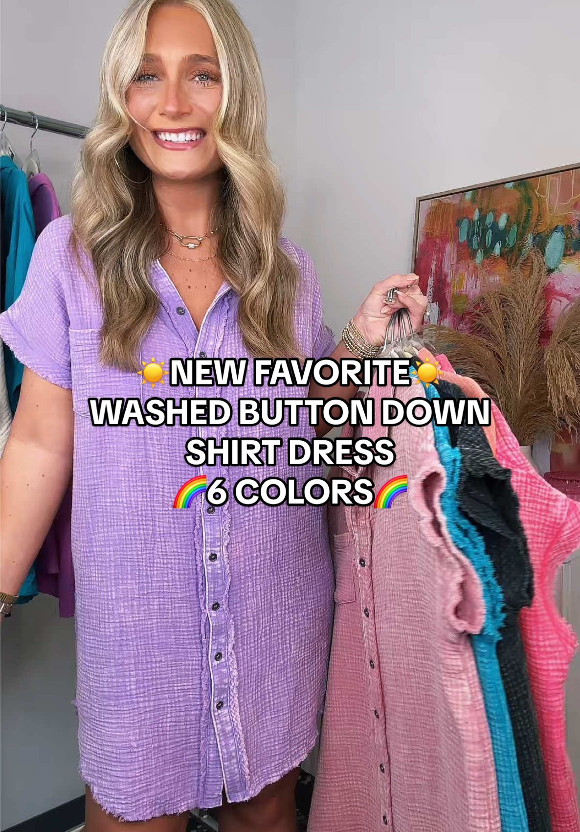 Meet your new go-to summer dress ☀️ This washed button-down dress comes in the prettiest colors and is perfect for throwing on and looking instantly put together. 🩷 #dress #dresses #easy #OOTD #buttondown #favorite #summerstyle #mom #momfashion #momoutfit #basics #dressinspo #basicfashion #midsize #midsizefashion #affordablefashion #affordable #summervibes #Summer 