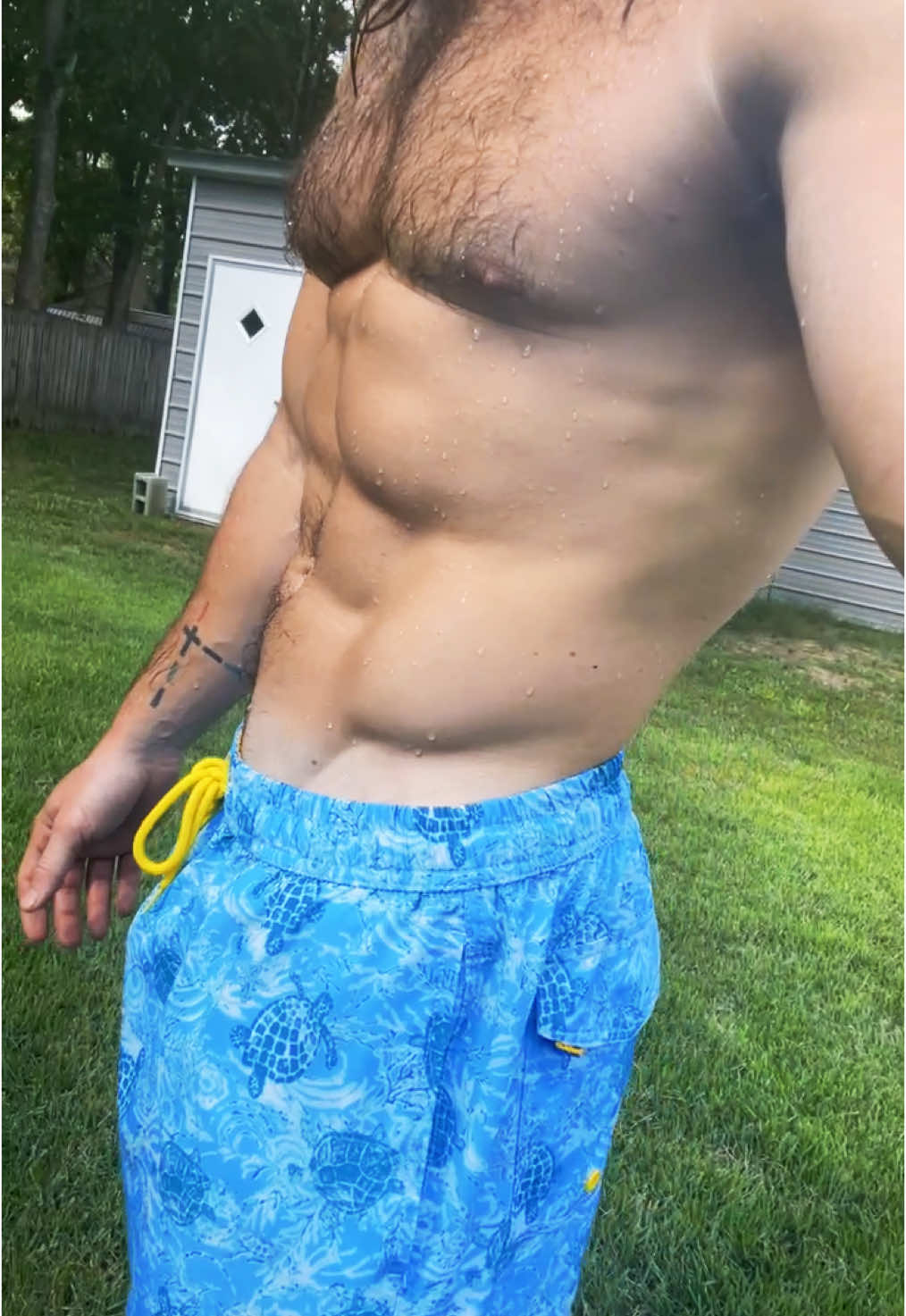 Slim waist, big chest, broad shoulders, swimming, feet on grass #gains #testosterone #shredded #Fitness #gym #abs 