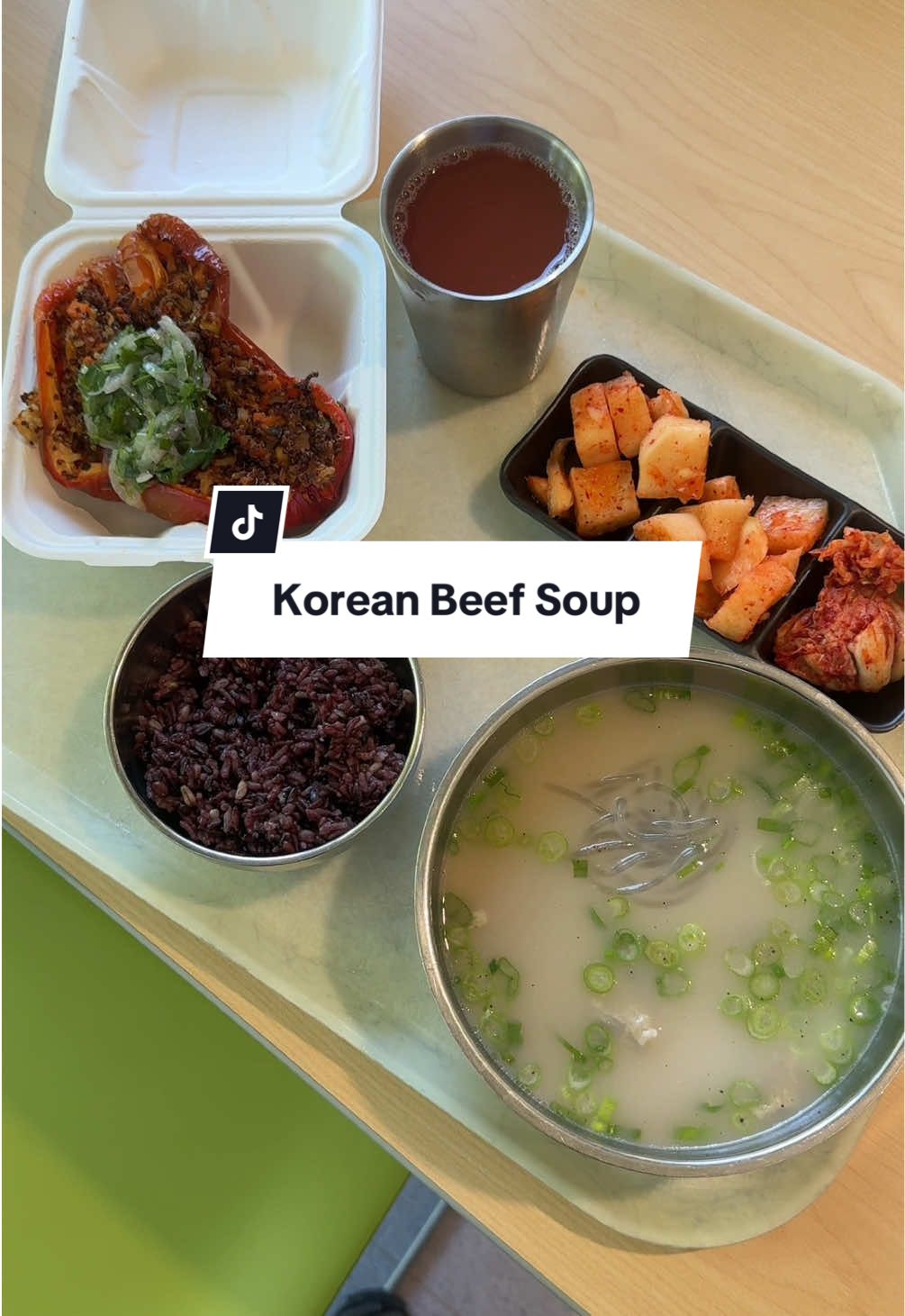 Korean Beef Bone Broth Soup! Forgot I paid $2 for the pepper 😅 #koreanfood #Foodie #mukbang #korea #asmr #work #lunch