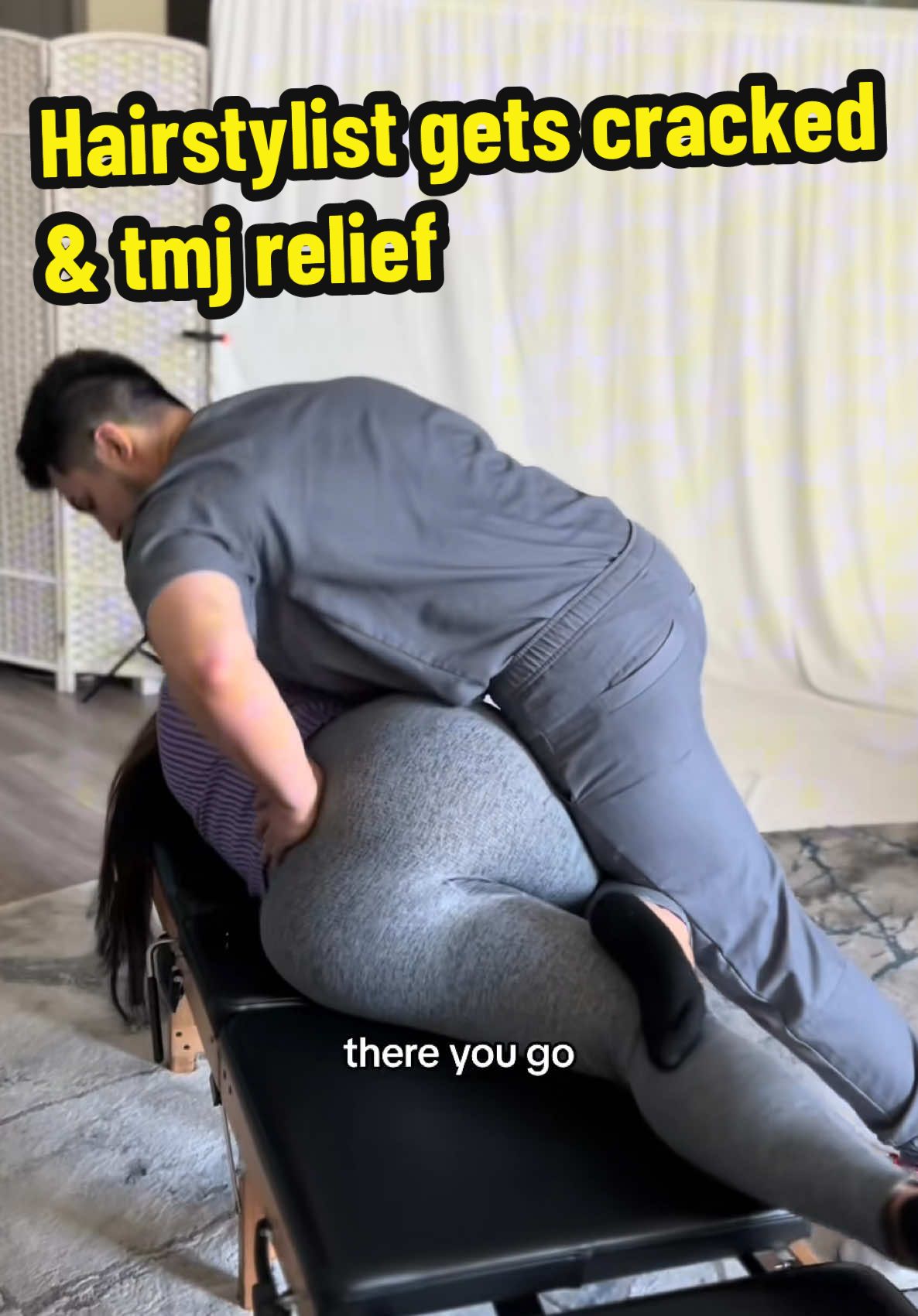 Hairstylist comes in with back & tmj pain  She’s been hunched over and working long hours doing hair, which has caused intense tension in her jaw and back In this video, I adjust her, release the tension in her jaw, and use laser therapy to accelerate healing and provide relief #chiropractor #tmj #tmjpain #backcrack