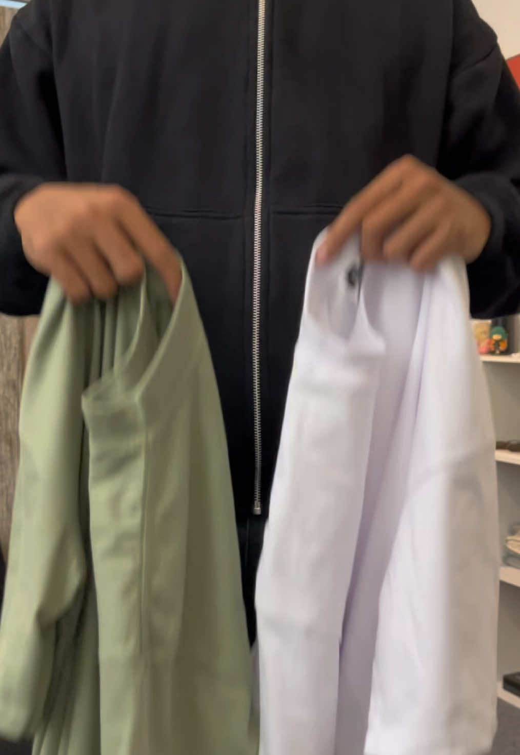 tryon my fav boxy tees in different size ; sage green (L), white (XL). wdyt?