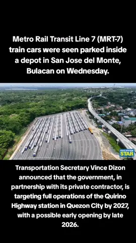 Metro Rail Transit Line 7 (MRT-7) train cars were seen parked inside a depot in San Jose del Monte, Bulacan on Wednesday. Transportation Secretary Vince Dizon announced that the government, in partnership with its private contractor, is targeting full operations of the Quirino Highway station in Quezon City by 2027, with a possible early opening by late 2026. (Photos by Michael Varcas/The Philippine STAR)