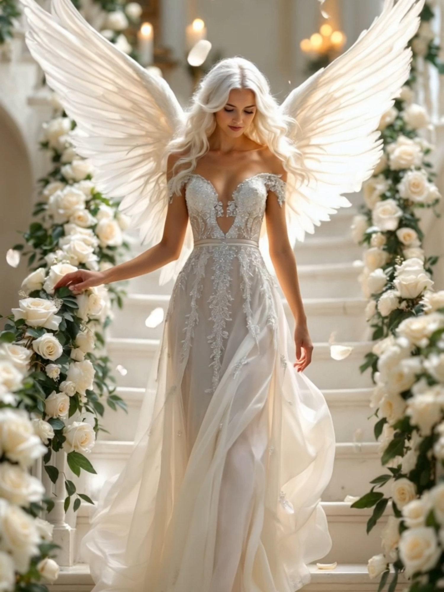 Angelic Elegance in Motion 👑 #celestialvibes #angel #livewallpaper #etherealelegance #goddessvibes #fantasyfashion #aivideo #fantasy #beauty #heavenly