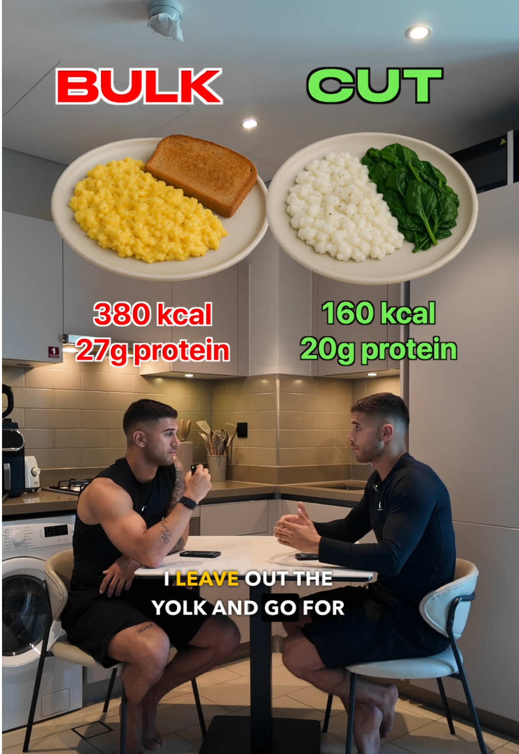 Bulking or cutting - you don’t have to eat completely different foods. It’s about knowing how to adjust based on your goal. You like eggs for breakfast? ➡️ Bulking: scrambled eggs with cheese, butter and bread. ➡️ Cutting: scrambled eggs without yolk and spinach. Same food. Different purpose. Understand what you eat and why. 🤝 Follow me for smart nutrition swaps, hybrid training, and performance-focused living.