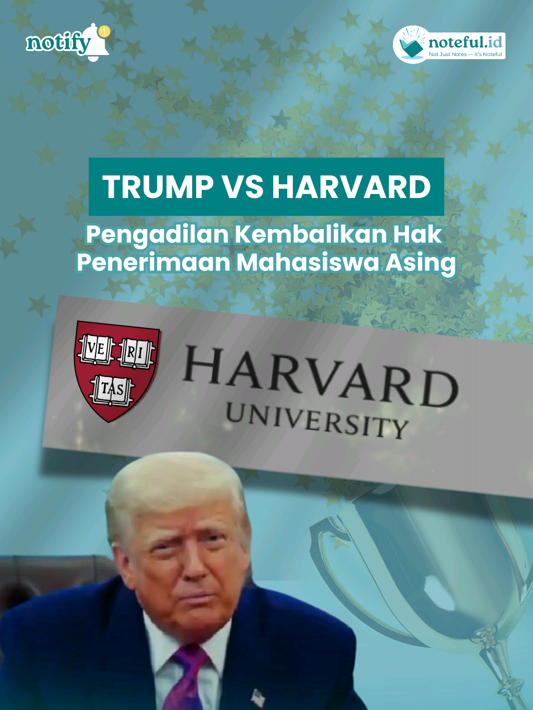 Harvard Menang Lawan Trump! Pengadilan federal Amerika Serikat resmi menangguhkan kebijakan Presiden Trump yang melarang Harvard menerima mahasiswa asing.  Artinya.. Mahasiswa internasional tetap bisa kuliah di Harvard! Putusan ini menjadi kemenangan besar untuk dunia pendidikan global, khususnya bagi ribuan mahasiswa internasional yang ingin belajar di Harvard, termasuk dari Indonesia.  Bagaimana pendapat notemates atas putusan ini? Tulis di kolom komentar! Baca juga artikel selengkapnya di www.notefulid.blogspot.com  #Notify #Trump #Harvard #USA #NotefulId #InfoNoteful #NotefulUpdate #MediaNoteful #MediaInformasiMahasiswa