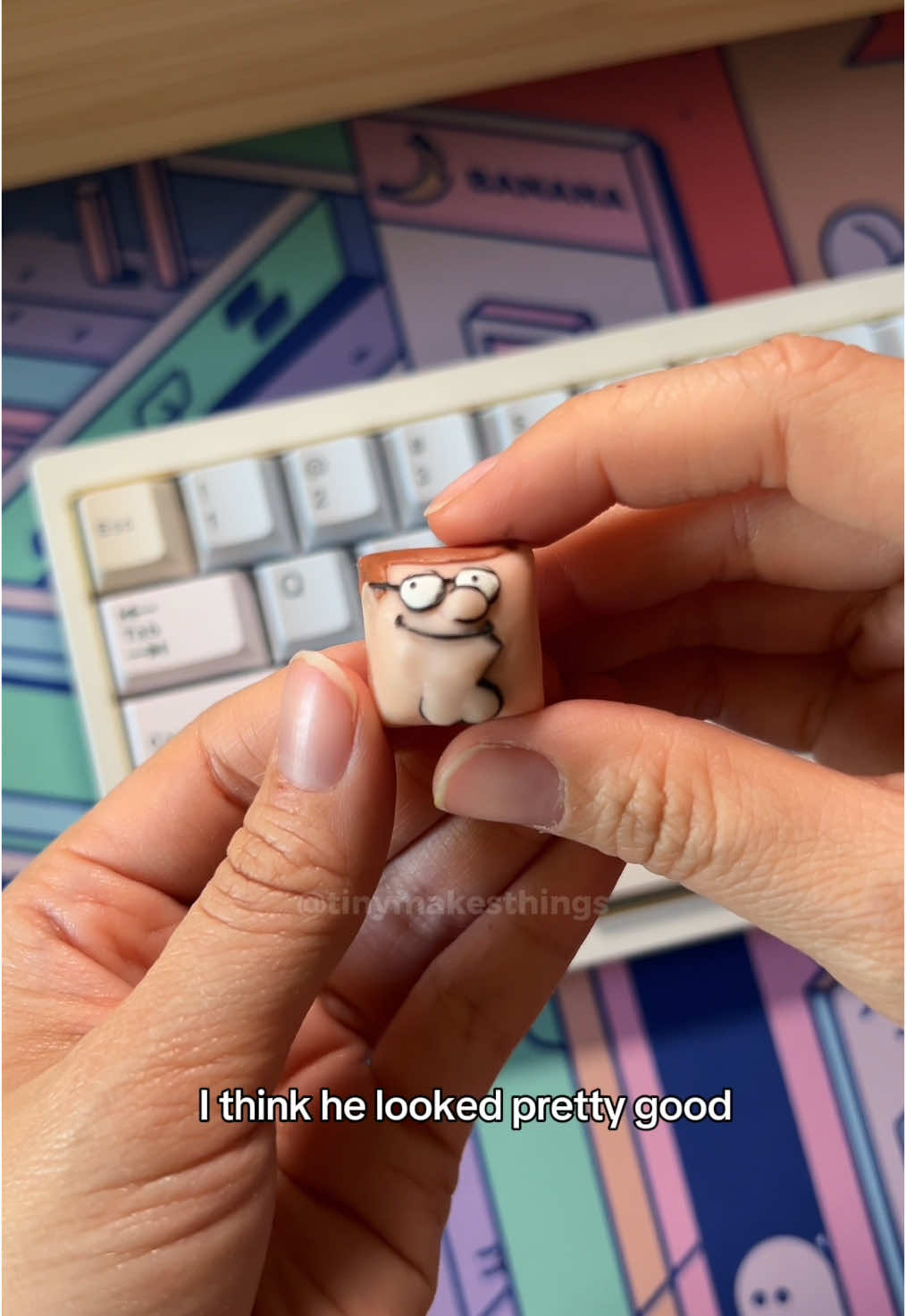tiny peter is absolutely adorable @tiny - keycap maker ☺️ watch all-new #familyguy thursdays on #FOX, next day on @hulu! #petergriffin #crafts #keyboard #keycap #DIY #animation #hulu