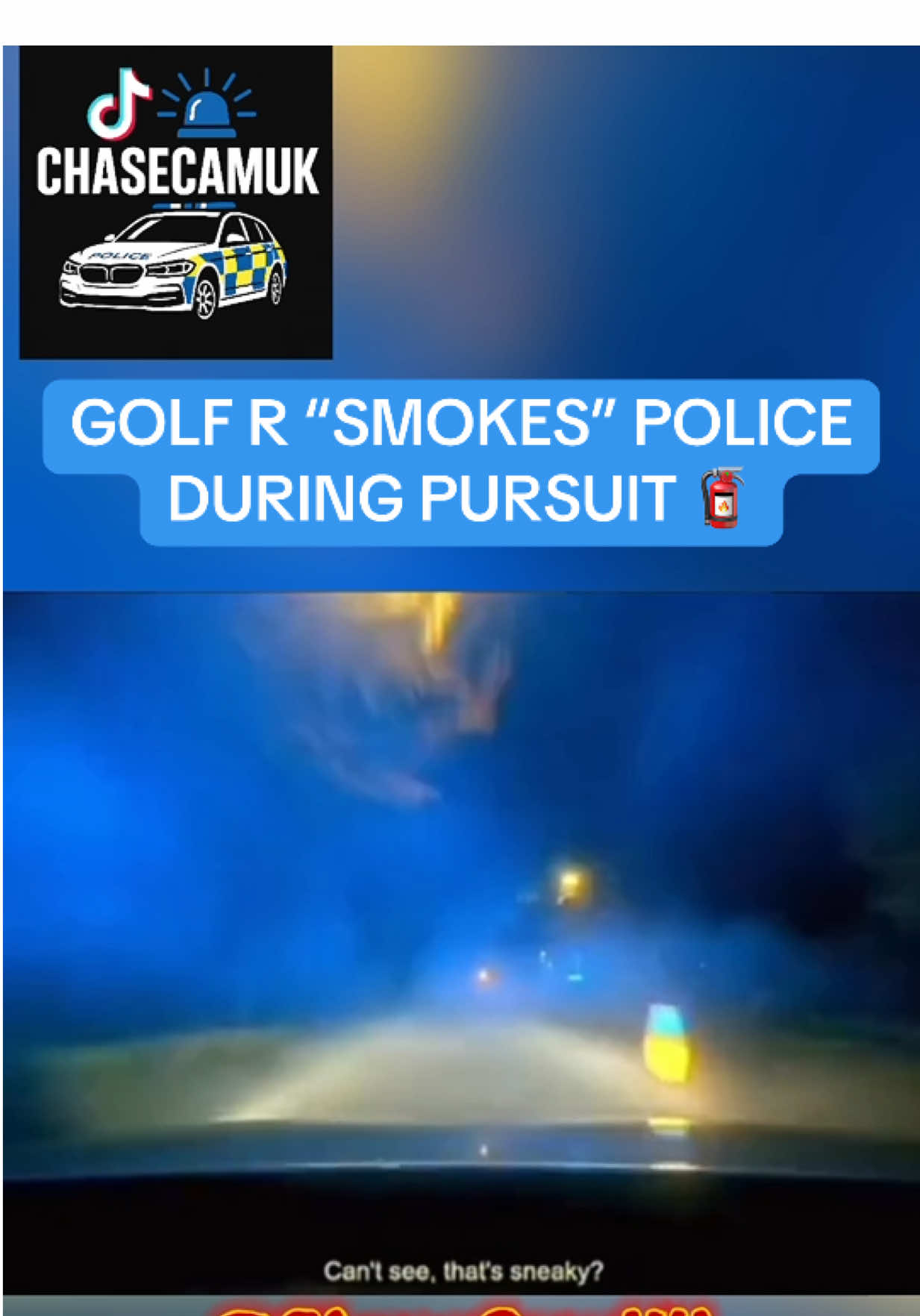 Fair play to the criminals - GOLF R smokes police with fire extinguisher #police #fyp #ukpolicechase #crash #speeding #policechase #golfr 