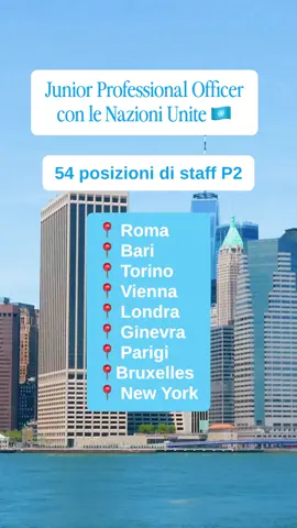 🌎 Vorresti lavorare con le Il programma JPO è rivolto a giovani professionisti con la laurea magistrale nati a partire dal 1994 (requisito specifico per medicina da leggere sul sito). ✅ Quali sono i vantaggi di questo programma? - Un'esperienza formativa e professionale nelle organizzazioni internazionali per un periodo di due anni - Le assunzioni vengono effettuate con contratto di livello P2, quindi retribuita - Spesso le posizioni sono in HQ o il altre sedi, puoi trovare la lista delle località e le posizioni del 2025 sul sito UNDESA. 💜 La candidatura è aperta entro il 16 giugno ore 15 #jpo #nazioniunite #unitednations #giovani #cooperazione #opportunità #lavoro #carrierainternazionale