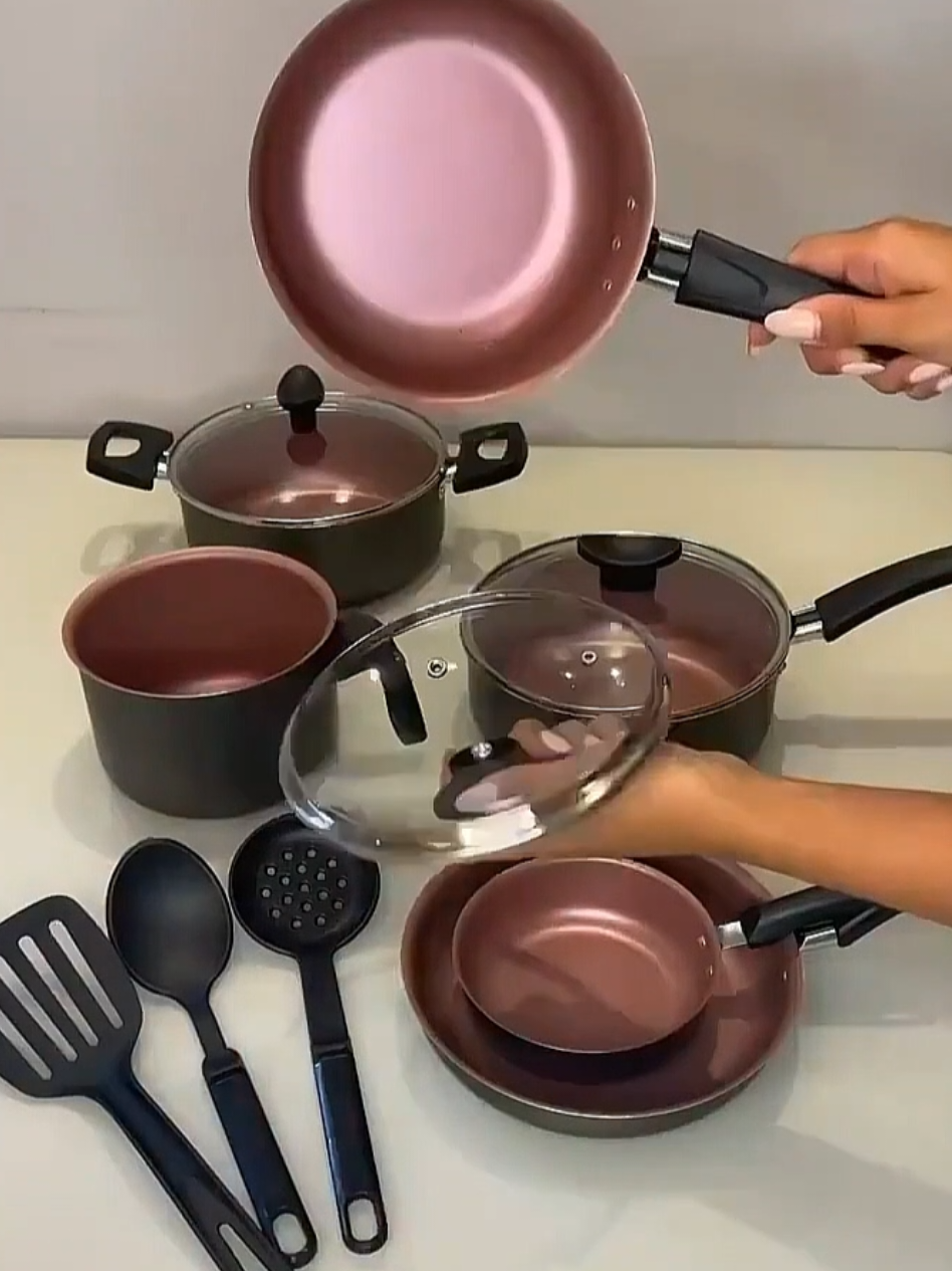 Jogo de Panelas com 9 Pçs Teflon Tampas Vidro Antiaderente Varias Cores #jogodepanelas #achadinhos #tiktokshop #cozinha #casa #panelas #enxoval #enxovaldecasanova 