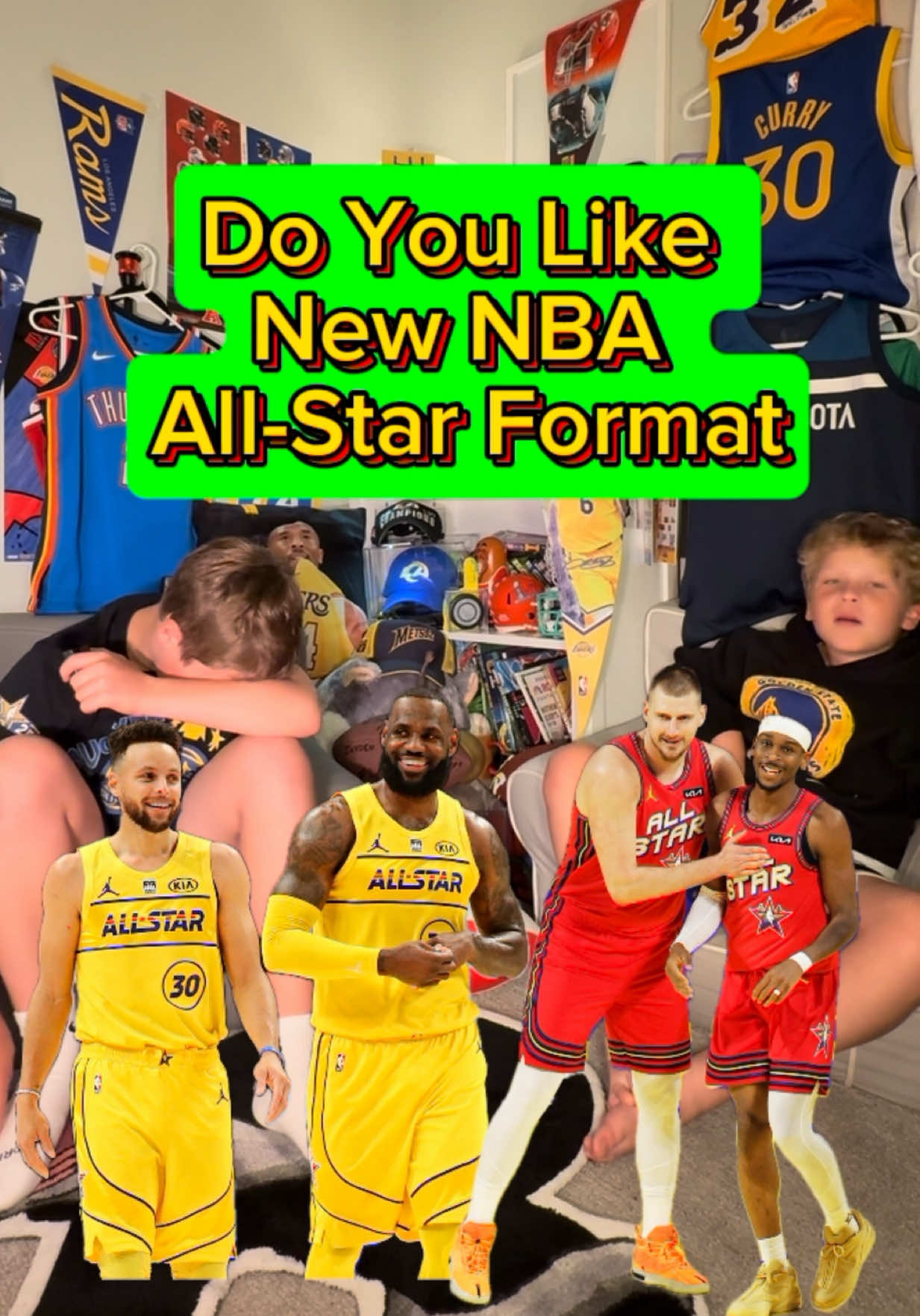 JJ is VERY upset about the new @NBA All-Star format, USA vs. The World. Do you agree with JJ or Huddy? #kidssportsreporters #nbaallstar @Shai Gilgeous-Alexander  @Stephen Curry 