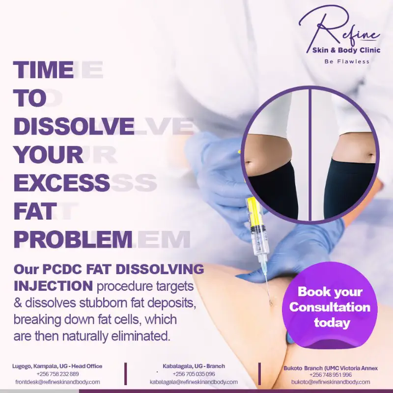 No more fighting with those pockets of fat that refuse to budge, our precision treatment helps smooth & sculpt where it counts.  PCDC Fat Dissolving Injections work with your body’s natural processes to gently flush out what you don’t need, leaving you with a more refined, confident contour.    Book your Consultation today at any of our branches.  Forest mall :0758232889 Kabalagala :0705035096 Bukoto : 0748951996 Juba : +211922687111   #PCDCFatDissolvingInjections #WeightLoss #CosmeticDermatology #Beflawless  