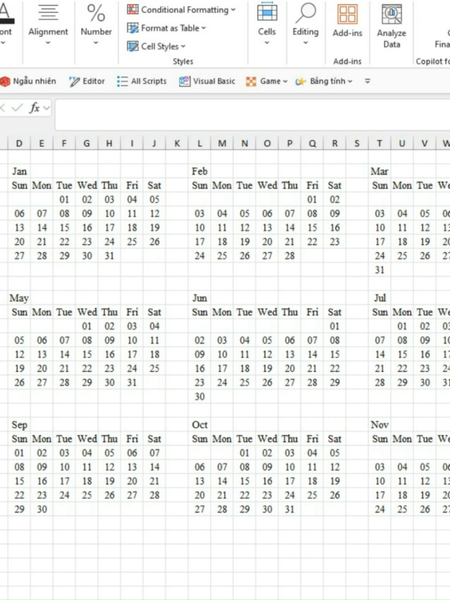 Một công thức duy nhất. Tạo lịch cho cả năm.#excel #formula #calendar