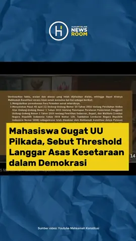 Mahkamah Konstitusi (MK) menggelar sidang perdana perkara pengujian materiil terhadap Pasal 40 ayat (1) UU No. 10 Tahun 2016 tentang Pemilihan Gubernur, Bupati, dan Walikota Menjadi Undang-Undang (UU Pilkada) yang telah dimaknai melalui Putusan MK Nomor 60/PUU-XXII/2024. Sidang perdana ini merupakan bagian dari pemeriksaan pendahuluan untuk perkara Nomor 90/PUU-XXIII/2025 yang diajukan oleh delapan mahasiswa sebagai Pemohon. Para pemohon yang merupakan mahasiswa dari Fakultas Hukum Universitas Diponegoro (FH Undip) dan FH Universitas Negeri Semarang (Unnes) hadir dalam sidang yang diantaranya Khalid Irsyad Januarsyah (Pemohon I), Robby Ardiansyah (Pemohon II), Zamroni Akhmad Affandi (Pemohon III), Panji Muhammad Akbar (Pemohon IV), Zahira NUrmahdi Hanafiah (Pemohon V), Muhammad Azis (Pemohon VI), Muhammad Faisal Hamdi (Pemohon VII), dan Hasan Kurnia Hoetomo (Pemohon VIII). Permohonan judicial review ini mempermasalahkan konstitusionalitas ambang batas (threshold) pencalonan kepala daerah oleh partai politik atau gabungan partai politik, sebagaimana tercantum dalam Pasal 40 ayat (1) UU Pilkada. Ketentuan tersebut menetapkan ambang batas pencalonan berdasarkan perolehan suara sah yang berkisar antara 6,5 persen hingga 10 persen, tergantung pada jumlah penduduk dalam daftar pemilih tetap (DPT) suatu daerah. Para pemohon berpendapat bahwa ketentuan ambang batas tersebut merugikan hak konstitusional sebagai pemilih karena membatasi variasi calon kepala daerah yang tersedia. Selain itu, mereka juga menganggap ketentuan ini menghambat partisipasi politik, memperkuat dominasi partai besar, dan mendorong praktik politik transaksional, hingga berdampak pada munculnya calon tunggal di berbagai daerah. Dalam petitumnya, kuasa hukum pemohon, Gilang Muhammad Mumtaaz membacakan permohonan agar Mahkamah menyatakan Pasal 40 ayat (1) UU Pilkada bertentangan dengan UUD 1945. “Pasal tersebut pun tidak memiliki kekuatan hukum mengikat sepanjang tidak dimaknai “partai politik atau gabungan partai politik peserta pemilihan umum (Pemilu) dapat mendaftarkan pasangan calon” tanpa hambatan ambang batas,” kata Gilang di hadapan Majelis Hakim, Rabu (4/6/2025) kemarin. #mahkamahkonstitusi #demokrasi #uupilkada #hukum #law 