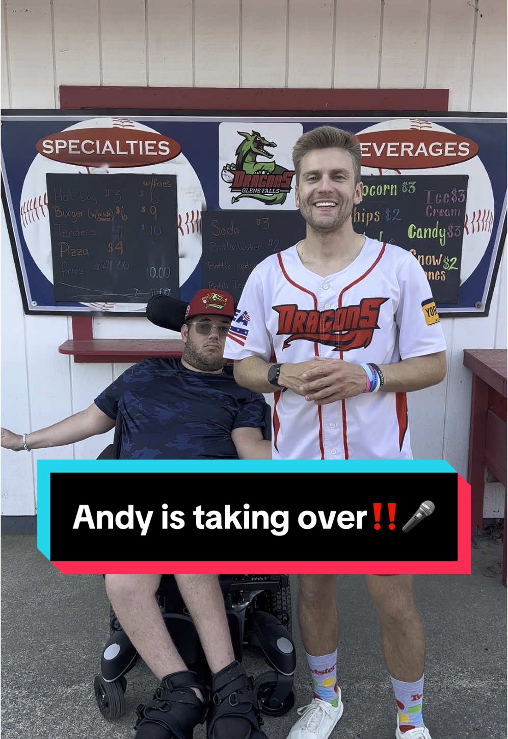 Our assistant director of entertainment @Andy O’Rourke is taking over on the mic this Saturday‼️🎤 #dragons #basebal #entertainment #host #hosting #drags #summerball @Billy Floyd 