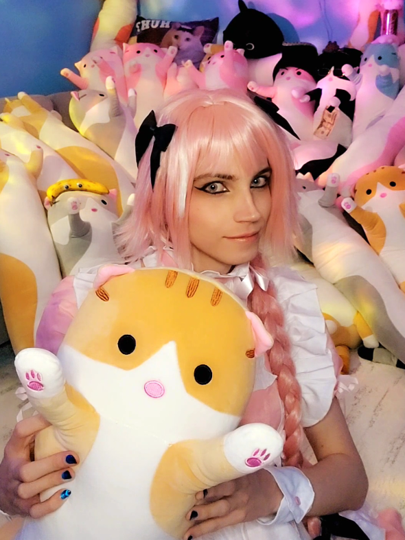 Tell me for 1 long cat... Your secret is safe with me 👀. #fyp #fypシ #fypage #fypシ゚viral #femboy #maid #maidoutfit #longcatplush #plushies 