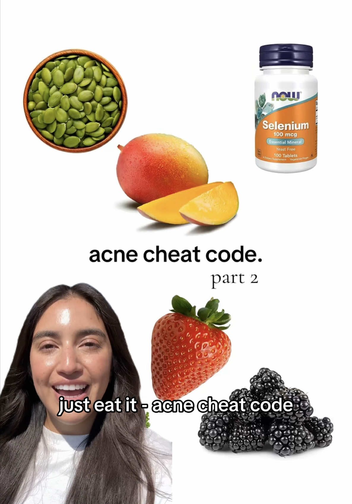 Tired of breakouts? Here’s what to eat for clear skin — no more pimples, thank me later! 🥑💦✨ #clearskintips #acnefoods #skincarefromwithin #breakoutfree #healthyskin #clearskin #acnetips #GlowUp #skincareroutine #clearskinjourney #selenium 