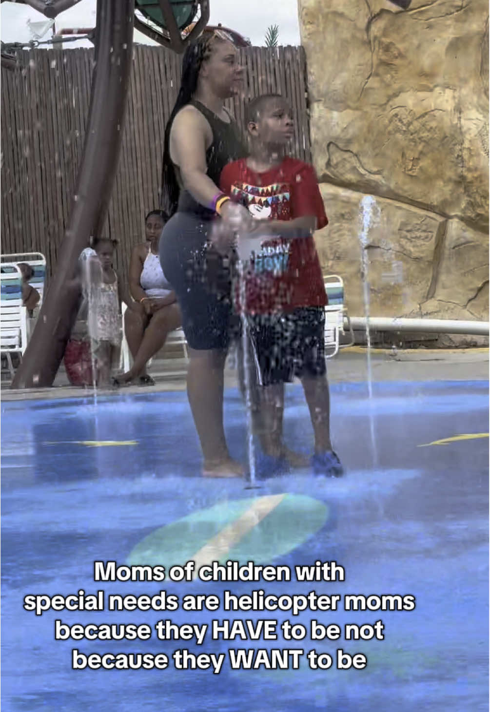 It may seem like I’m just standing here as my son plays in the water, but I’m not.                      1. I’m making sure he doesn’t push any children that come near him. He hasn’t learned that boundary yet—big or small, if you’re in his space, he’ll likely shove you away.I’m making sure he doesn’t elope. Yes, we’re in a special needs park, which feels safer—but I still keep my eyes on him. Always. Because wandering can happen in seconds.                2. I’m making sure he doesn’t put anything that’s not food in his mouth. He’s 8, but he still explores the world like a toddler—sometimes that means bugs, mulch, or whatever’s nearby. So I stand guard.I’m not just standing here.                                                3. I’m protecting, monitoring,  interpreting, anticipating. I’m doing the invisible work that comes with being a special needs mom.                                And yes… I hover. Not because I don’t trust him, but because the world doesn’t always understand him.                                             Can you relate? What’s something you do that others might not realize is part of your daily protection and advocacy?
