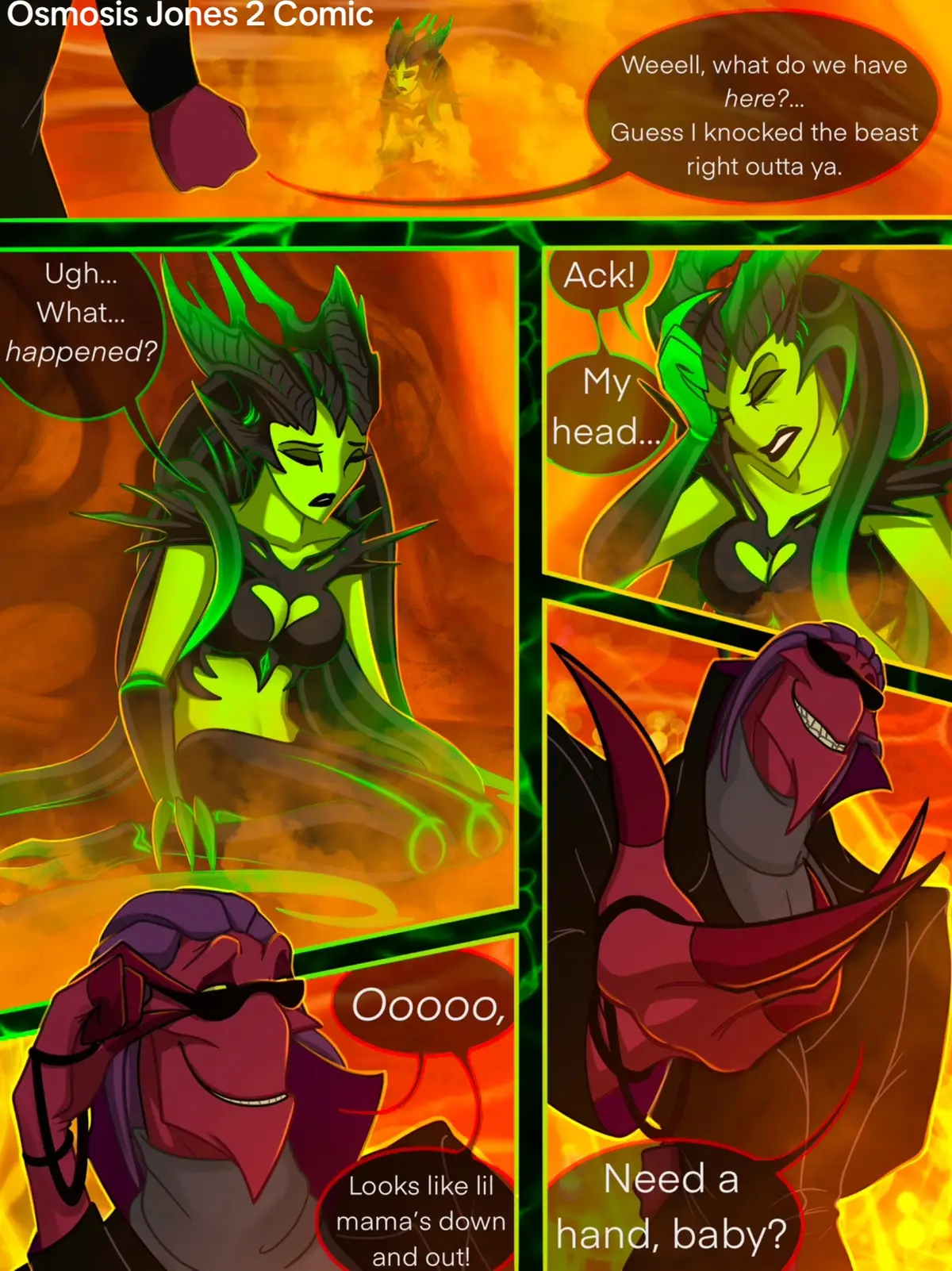 In this part of the Osmosis Jones webcomic, Phyre really got some reality knocked into her. She isn’t the only superbug around and fortunately Thrax is still avoidant of conflict. Phyre is understandably angry though after he torched her garden, and won’t back down so easily without more action! #comic #comics #osmosisjones #bigdaddythrax #webcomic #comictok #artist #arttok #cartoons 