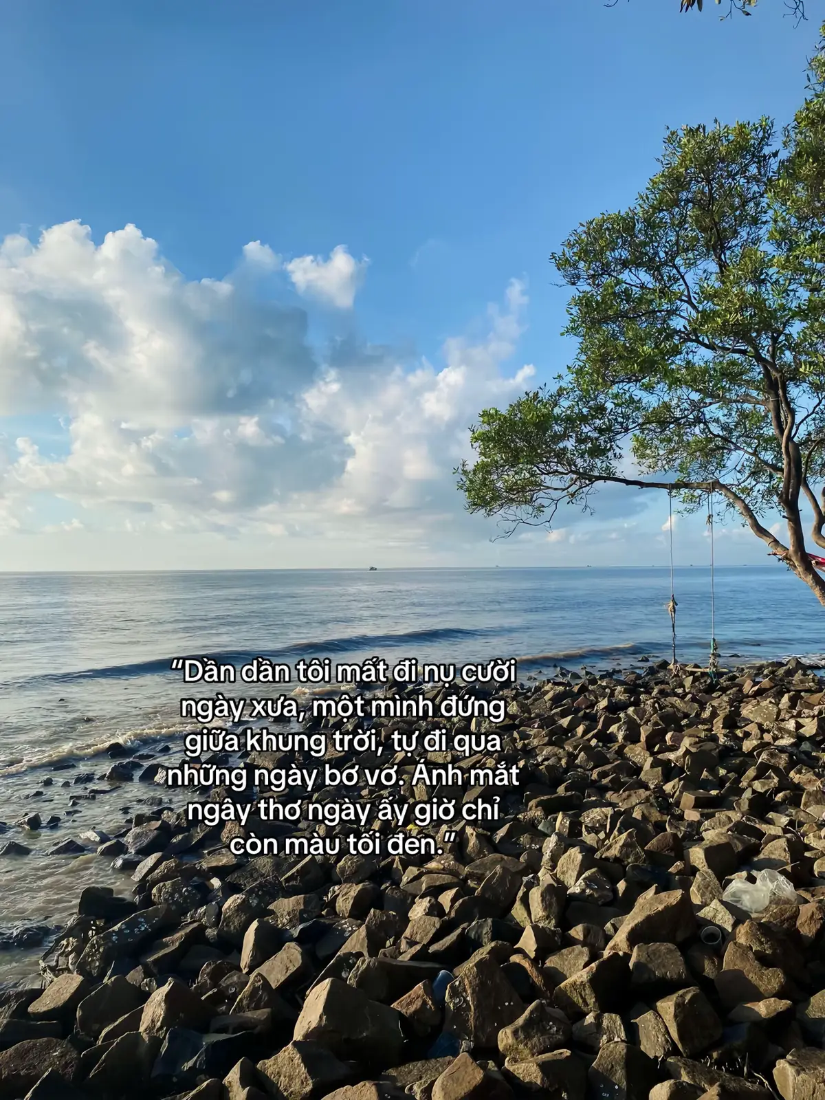 “Dần dần tôi mất đi nụ cười ngày xưa, một mình đứng giữa khung trời, tự đi qua những ngày bơ vơ. Ánh mắt ngây thơ ngày ấy giờ chỉ còn màu tối đen.”#xh #tâmtrạng 
