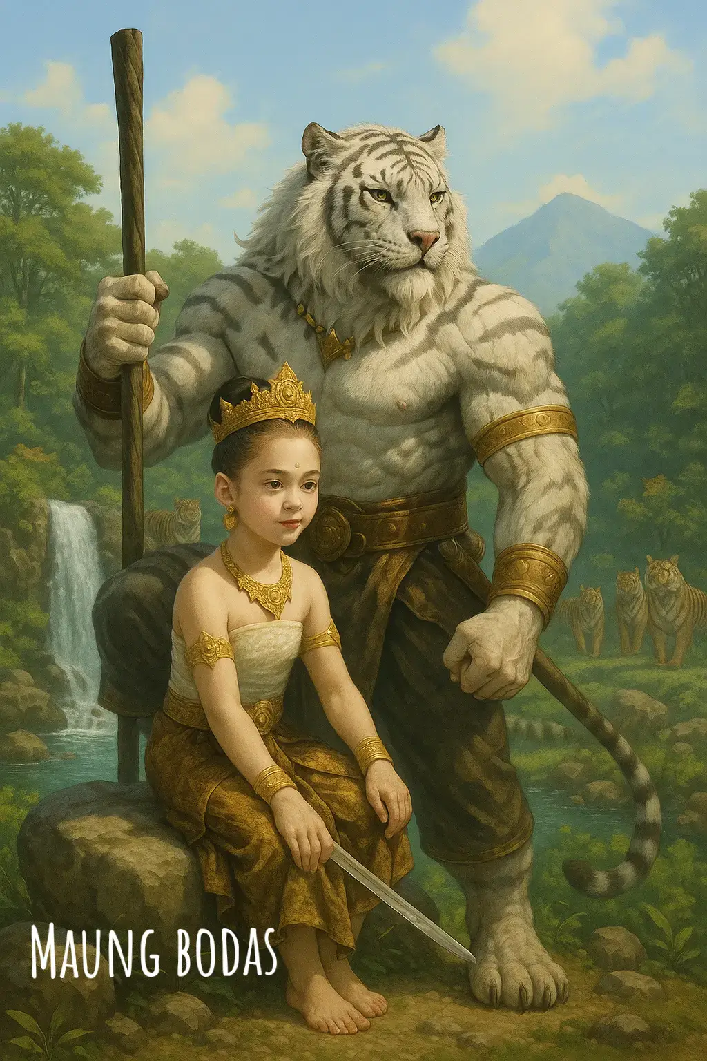 Maung bodas atau (Macan Putih) adalah sebuah mitos atau legenda yang berasal dari masyarakat Sunda. Menurut cerita rakyat, maung bodas adalah seekor harimau putih yang muncul sebagai penjelmaan roh leluhur. Maung bodas sering dianggap sebagai simbol kekuatan, keberanian, dan keagungan serta dipercaya dapat membawa keselamatan bagi mereka yang mempercayainya.  Dalam budaya Sunda, macan dianggap sebagai binatang yang memiliki kekuatan besar dan dihormati sebagai simbol keberanian. Ketika macan tersebut berwarna putih, dianggap sebagai lambang kesucian dan kemurnian. Macan Putih sering dianggap sebagai pelindung dan penjaga yang kuat dalam budaya Sunda. Simbolisme Macan Putih juga sering dikaitkan dengan keberanian dan kesucian dalam menghadapi tantangan kehidupan. Asal muasal sang macan menjadi khodam Prabu Siliwangi bukanlah didapat dari hadiah, namun didapatkan usai Sang Prabu menaklukkannya dalam suatu pertempuran sengit. Simbol maung yang melekat dalam alam pikiran masyarakat Sunda lebih kuat dengan adanya legenda nga-hyang atau menghilangnya Prabu Siliwangi di hutan Sancang. Ketika sang Prabu dikejar bala tentara Islam dari Kerajaan Banten dan Cirebon. Dalam legenda ini juga disebutkan sebelum benar-benar menghilang, Prabu Siliwangi meninggalkan pesan atau amanat kepada para pengikutnya. Salah satu bunyi wangsit yang populer di kalangan masyarakat Sunda: “Lamun aing geus euweuh marengan sira, tuh deuleu tingkah polah maung.