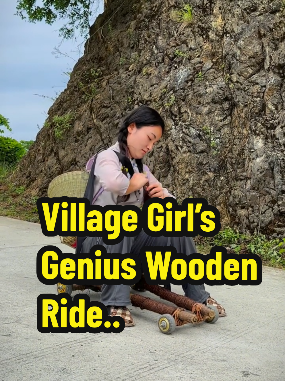 In a remote village, a clever girl came up with an ingenious way to reach the market from her home located high in the hills. Using wood and wheels, she built a unique ride—something like a handmade rolling board—that allows her to sit and glide downhill quickly and safely. Her creativity and resourcefulness are truly inspiring. Watch how this village girl turns a daily challenge into a fun and efficient journey! #CreativeGirl #VillageLife #SmartInvention #WoodenRide #InspiringIdeas #LifeHacks