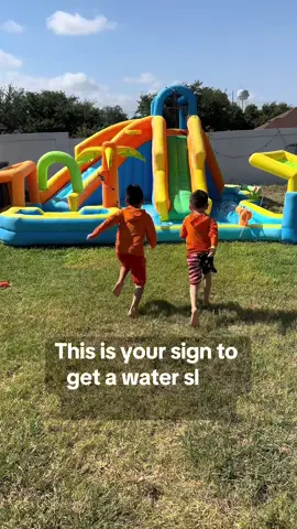 Allll the summer vibes ☀️ The kids had waaaaay to much fun making sure I got wet too  💦 😆  We’ve had this water slide for a few years now and it’s a hit every Summer! @Yaheetech  #summerfun #summerfunforkids #waterslide #sahmsoftiktok #sahm #wfhmom 