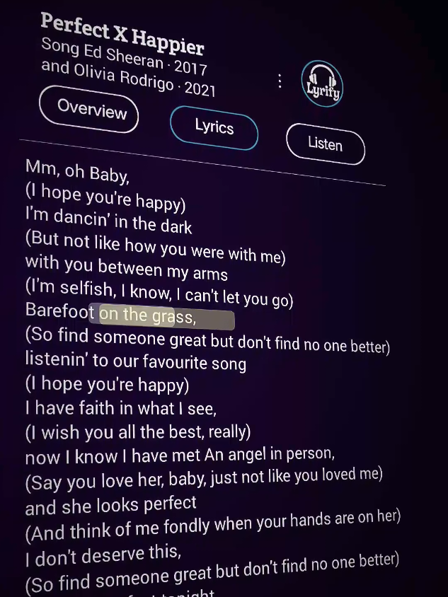 Perfect X Happier 🎧🎶 .  .  .  #perfect #happier #edsheeran #oliviarodrigo #lyrics #song #music #trend #lyrics_songs #foryou #foryoupage #4u #fyp #lyrify 