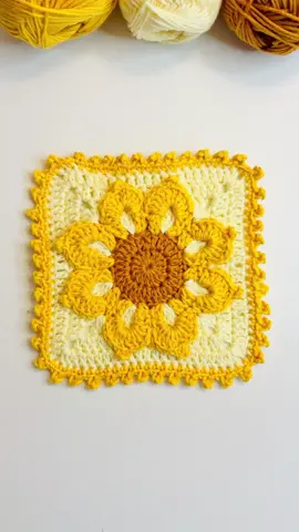 🌻 Sunflower Granny Square Crochet Pattern ✨ Picot Stitch Edge #crochet #DIY #tutorial #inspiration #easy #beginner #grannysquare #simple #sunflower #crochetersoftiktok 