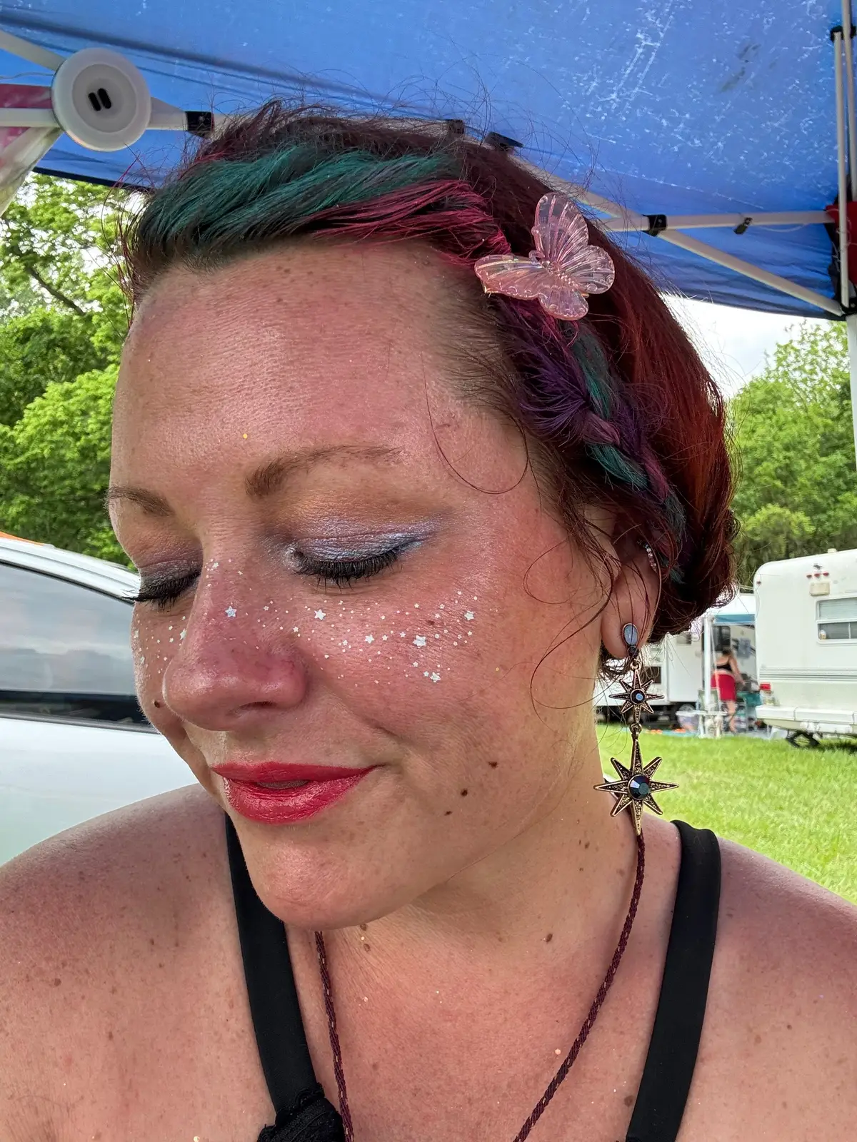 Day 2 of Hookahville kicked off perfectly, even after those wild storms last night 🌩️⛺️ Started my morning with yoga and a sound bath right in front of the stage—talk about setting the vibe 🧘🏻‍♀️🎶✨ After a reset and zen time back a camp (more rain), cameras are loaded, rain gear is packed, and my wagon’s ready to roll! 🚙 Let’s chase the music, the magic, and maybe a few rainbows too 🌈📸 Happy Hookah ✌🏻💖🎶💫  #Hookahville60 #FestivalVibes #HappyHippie #LiveMusicLove #PhotographerLife #festivallife #concertphotographer #musicfestival #creatorsearchinsights #artistlife #artistsoftiktok 