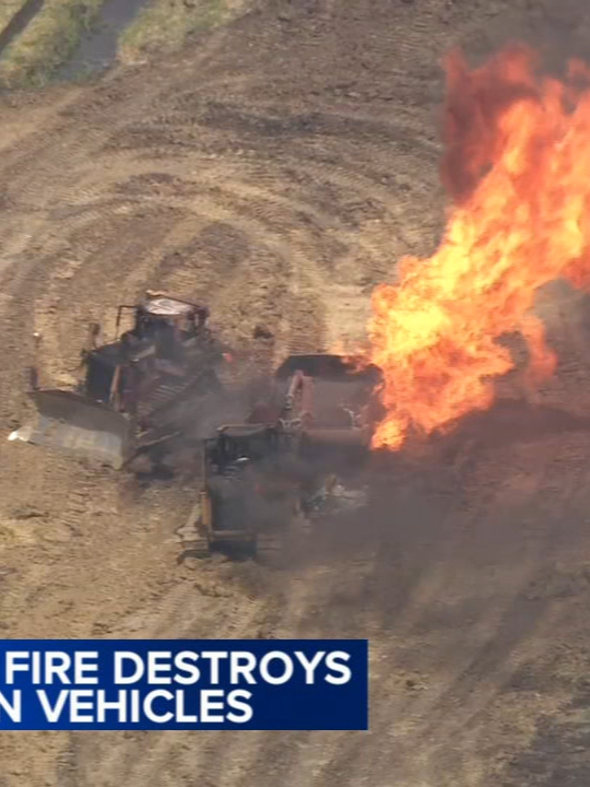 Chopper 7 was over the scene of a fire in the west suburbs, where large flames could be seen shooting out of a field and construction equipment appeared to be burned. #news #chicagonews #oswego