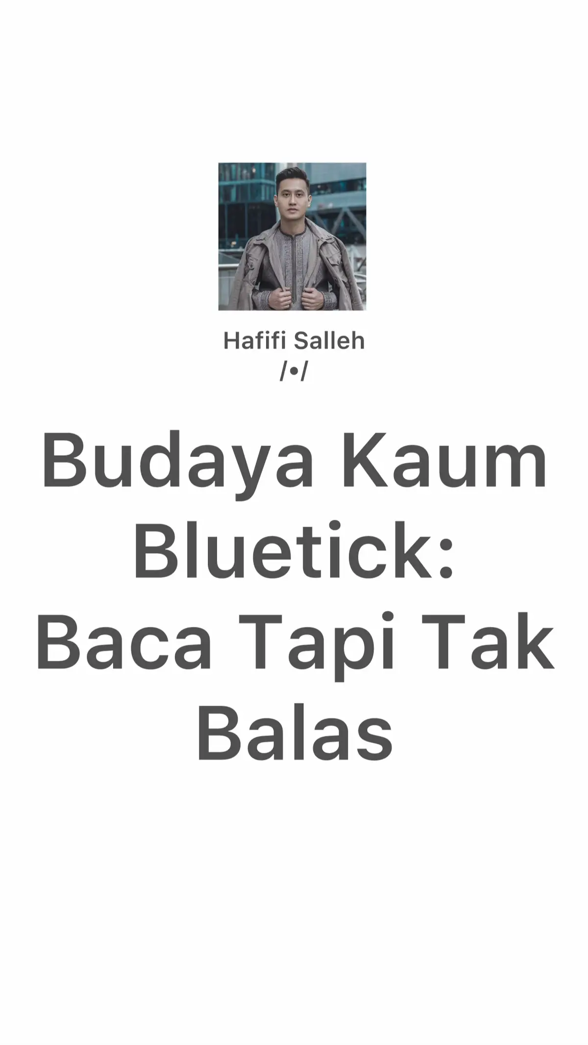 Pernah rasa macam bercakap dengan tembok? Kau taip panjang lebar, orang tu bluetick je. Dalam budaya digital, bluetick tu macam isyarat diam. Tapi… diam tak selalu emas. Kadang-kadang ia racun dalam hubungan, kerja, dan komunikasi harian. Kita bukan minta perhatian, tapi cukup sekadar respon sebagai manusia. #B#BudayaBluetickS#SilentTreatmentDigital #Z#ZamanBluetickR#ResponItuSeni #K#KaumBluetickJ#JanganGhosting #K#KomunikasiBijakD#DigitalEtiquette #T#TolongBalasRespekSesamaManusia