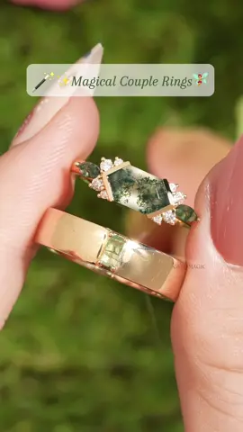 Choose your rings💍 #gemsmagic #leafring #couplering #couple #mossagate #natureinspired #magic #weddingring #engagementring #sunstone #sapphire #gemstonejewelry 