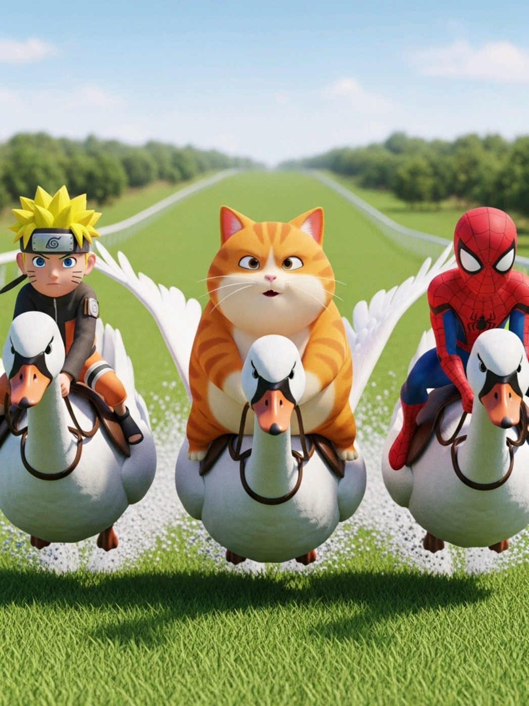 Epic Swan Race‼️ Naruto, Spiderman, Orange Cat vs Hulk’s Evil Trick‼️ #spidermanforkids #spidermancartoon #spidermanvideos 