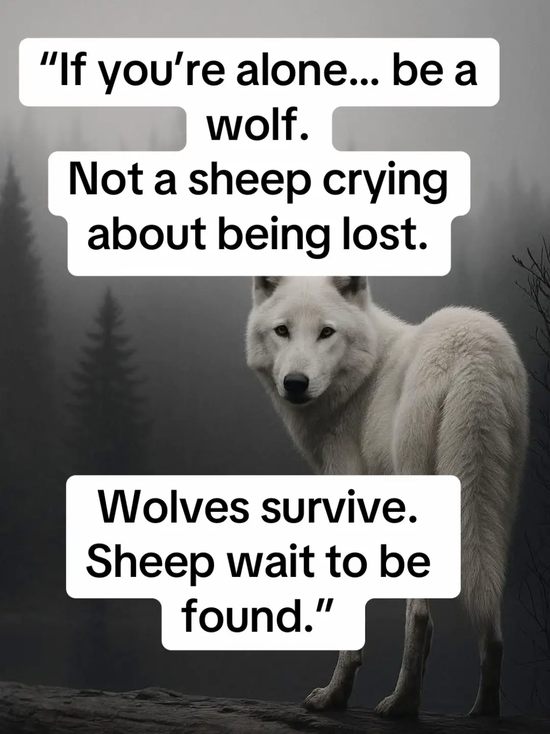 If you’re alone, be a wolf — not a sheep crying about being lost.” #LoneWolfEnergy #AlphaMindset #BeTheWolf #MotivationDaily #PowerQuotes #NoVictimMentality #MindsetMatters #ReadThatAgain