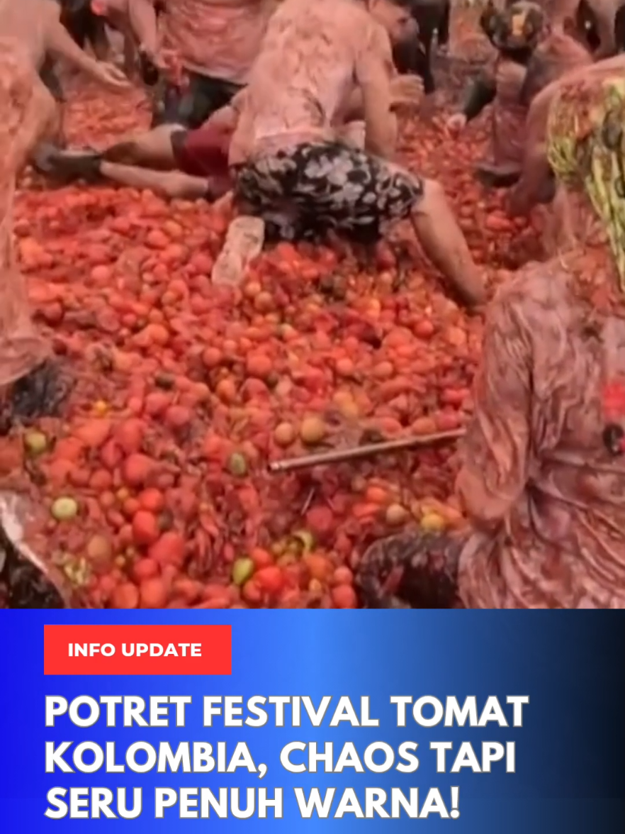 Festival Tomat atau dikenal juga dengan sebutan La Tomatina kembali digelar meriah di Sutamarchan, Kolombia, pada Minggu (1/6/2025). Ribuan orang saling melempar tomat selama Festival Tomat atau dikenal juga dengan sebutan La Tomatina kembali digelar meriah di Sutamarchan, Kolombia, pada Minggu (1/6/2025). Dalam perayaan ke-15 tahun ini, sekitar 20.000 pengunjung orang, baik warga lokal maupun wisatawan, ikut ambil bagian dalam aksi perang tomat yang berlangsung selama tiga hari berturut-turut. Festival yang menjadi tradisi tahunan ini digelar untuk merayakan musim panen tomat sekaligus menjadi daya tarik wisata unggulan daerah tersebut. Para peserta dengan antusias melompat ke dalam tumpukan tomat dan saling lempar dalam suasana penuh keceriaan dan warna. Festival ini diikuti oleh peserta dari berbagai usia, mulai dari anak-anak bahkan hingga lansia.  Tak kurang dari 40 ton tomat disiapkan untuk menyemarakkan perayaan tahun ini. Dengan menggunakan tomat yang tidak layak untuk dikonsumsi atau yang terlalu matang, para pengunjung saling melempar buah-buahan tersebut, meninggalkan genangan jus dan bubur berwarna merah yang berantakan di tanah. Dengan semakin populernya Festival Tomat ini, Sutamarchan pun terus memperkuat posisinya sebagai salah satu destinasi wisata budaya unik di Kolombia. Sumber : CNBC Indonesia Aset : TT/@cgtneurope #AyoNobarBTV #balikpapantv #balikpapantelevisi #tvbalikpapan #balikpapan #samarinda #penajampaserutara #iknnusantara #indonesia #potret #festivaltomatkolombiachaos #seru #penuhwarna