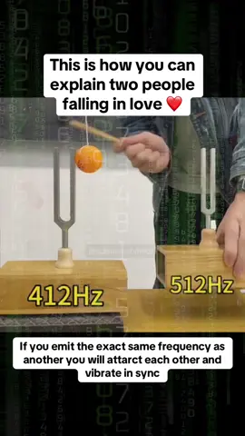 This is called resonance. Two objects with the same natural frequency begin to vibrate in sync without even touching. This isn’t magic. It’s physics. . In this clip, one tuning fork is set at 412Hz. The second fork, when matched at the same frequency, causes the first to vibrate just by being near it. 💡 Because energy travels through the field and like attracts like. . But when the frequencies don’t match? Nothing happens. There’s no transfer of energy. No connection. No resonance. . 💞 Now think about this in terms of love. . You don’t “find” your soulmate by looking. You attract someone who matches your vibration. . If your frequency is grounded in love, purpose, joy, and presence… You’ll naturally begin to resonate with others on that same frequency. . 💔 But if your frequency is rooted in fear, insecurity, or lack… You’ll keep attracting connections that reflect those vibrations back to you. . 🔬 Scientific Breakdown: . Resonance is when two systems (like tuning forks or human energy fields) share the same natural frequency, and energy transfers effortlessly between them. In quantum physics and acoustics, this is known as sympathetic vibration. In human terms, it’s why you “click” with some people immediately and feel nothing with others. . 🧠 The Law of Vibration tells us: . You don’t attract what you want. You attract what you are. So before you go searching for the right person become the vibration that resonates with the kind of love you seek. . #LawOfVibration #QuantumLove #EverythingIsFrequency #SpiritualConnection #Resonance #SoulmateEnergy #VibrationIsReal #MindAwakeUp #ConsciousRelationships #QuantumField #MatchTheFrequency #LoveScience #EnergyAttractsEnergy #DrJoeDispenza #FallingInLove