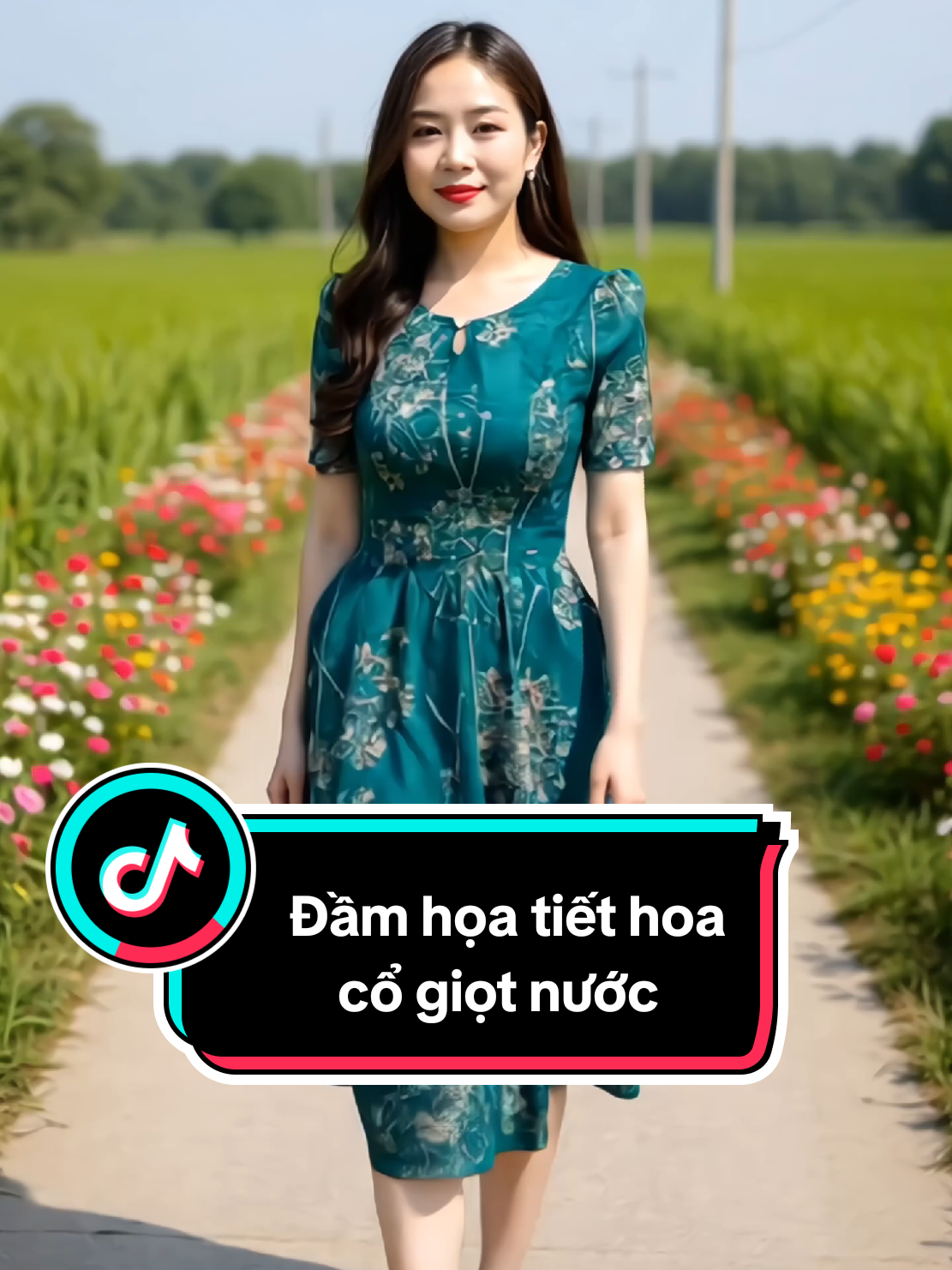 Đầm xòe họa tiết hoa, cổ giọt nước đính nút. Sang trọng, thanh lịch #linhlinhshop17 #vay #vayxinh #dam #damxinh #damhoa 