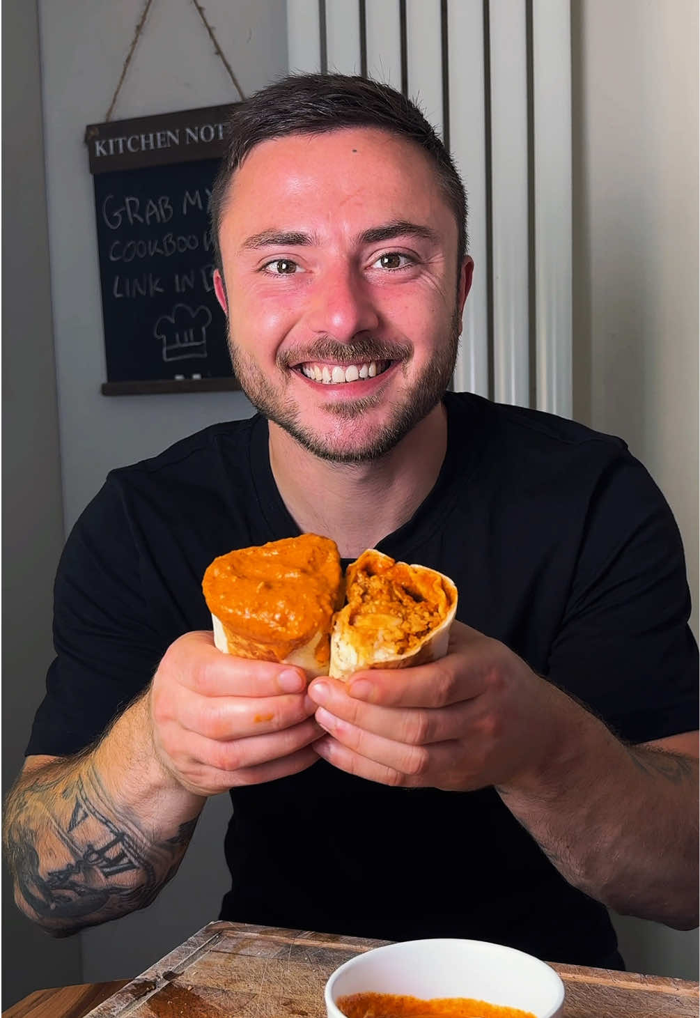 Butter Chicken Burrito 🌯  Ingredients (serves 2): 350g chicken thighs  1 tbsp plain yogurt 1 tsp garam masala 1 tsp smoked paprika 1/2 tsp turmeric 1/2 tsp ground cumin Salt Black pepper Butter sauce ingredients: 2 tbsp butter 1/2 onion 3 garlic cloves  1 tsp grated ginger  250ml tomato passata  1 tsp Garam masala 2 tbsp double cream 1 tsp honey Salt Burrito: 2 large tortilla wraps 100g cooked basmati rice 60g grated cheese  ——— 1. Chop the chicken into chunks, add to a bowl with the yogurt and spices. Mix well until fully coated, marinate for at least 15 minutes. Better if marinated for over an hour. 2. Heat some oil over a medium heat in a large pan. Add the chicken and cook until browned on all sides and cooked through. 3. Dice the onion, add to the pan and cook for 5 minutes. Then add grated garlic, ginger, Garam masala and butter. Cook for 1 minute. 4. Add the pasata, honey and salt. Simmer for 5 mins. Add the chicken back into the sauce and simmer for 3 more minutes. 5. Get your wrap, add the cooked rice, butter chicken and cheese. Wrap it up tightly, if you prefer you can toast it in a pan until crispy, and then enjoy. Lovely. #burrito #butterchicken #EasyRecipes #healthyrecipes 