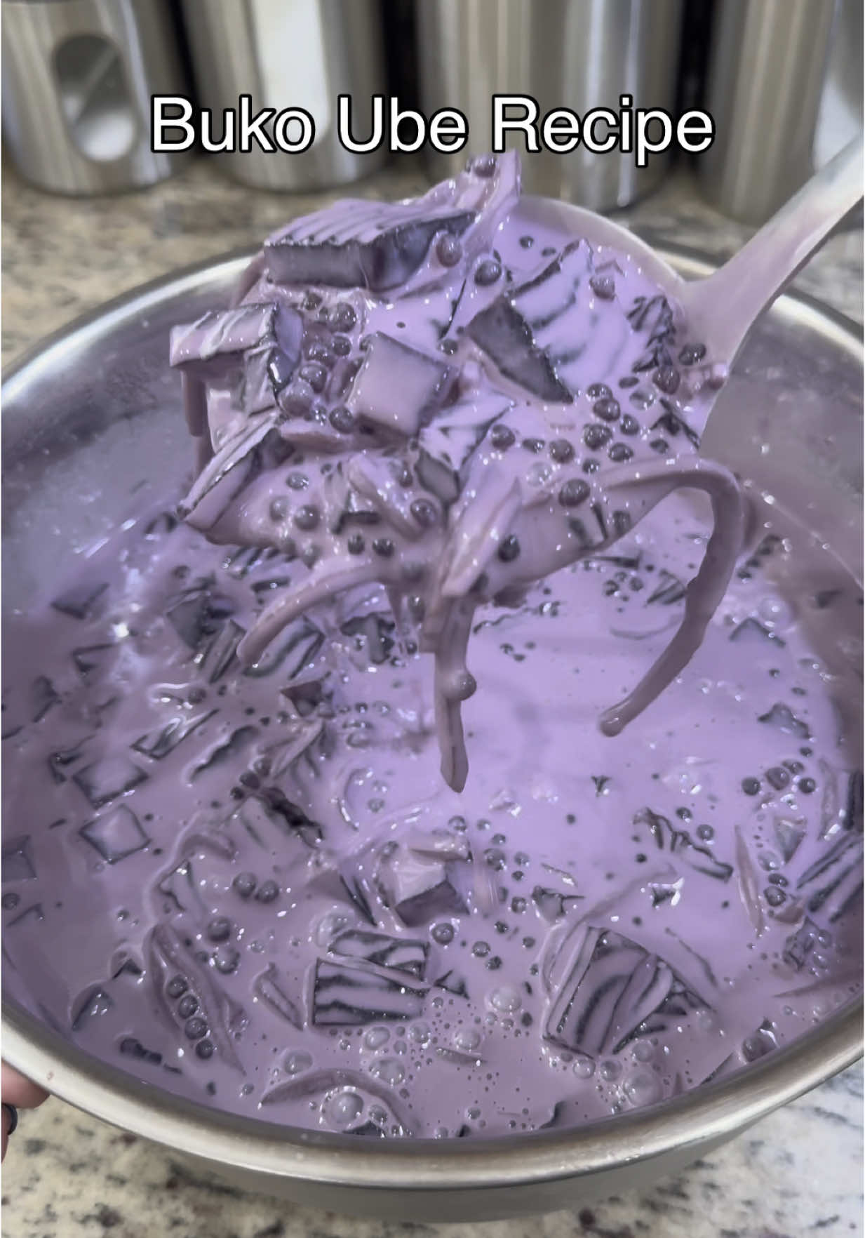 Buko Pandan….. everyone has their own and this is mine or maybe cause your grandma don’t like yo aszz.  Recipe:  • Young coconut strips  • Coco jelly  • Carnation milk • Table cream  • 1/2 can ube condensed cream  • 2 box clear jelly  • 1 tablespoon ube flavor  • 1 teaspoon ube flavor paste   If you can’t find Ube condensed cream, regular condensed milk will work fine. If you preferred more sweet. Just add more •Making ube jelly. Add 1 tablespoon ube flavor and 1/2 teaspoons ube flavor paste. Followed the instruction on the box.  •Make sure to bring water to a full boiling before adding in the sago(mini tapioca pearl). Continue to let it simmer until translucent (20-25 minute). Rinse and put it in cold water.  #nuocmamafoods #heffaaclub #dessert #bukopandan #phillipines #ube