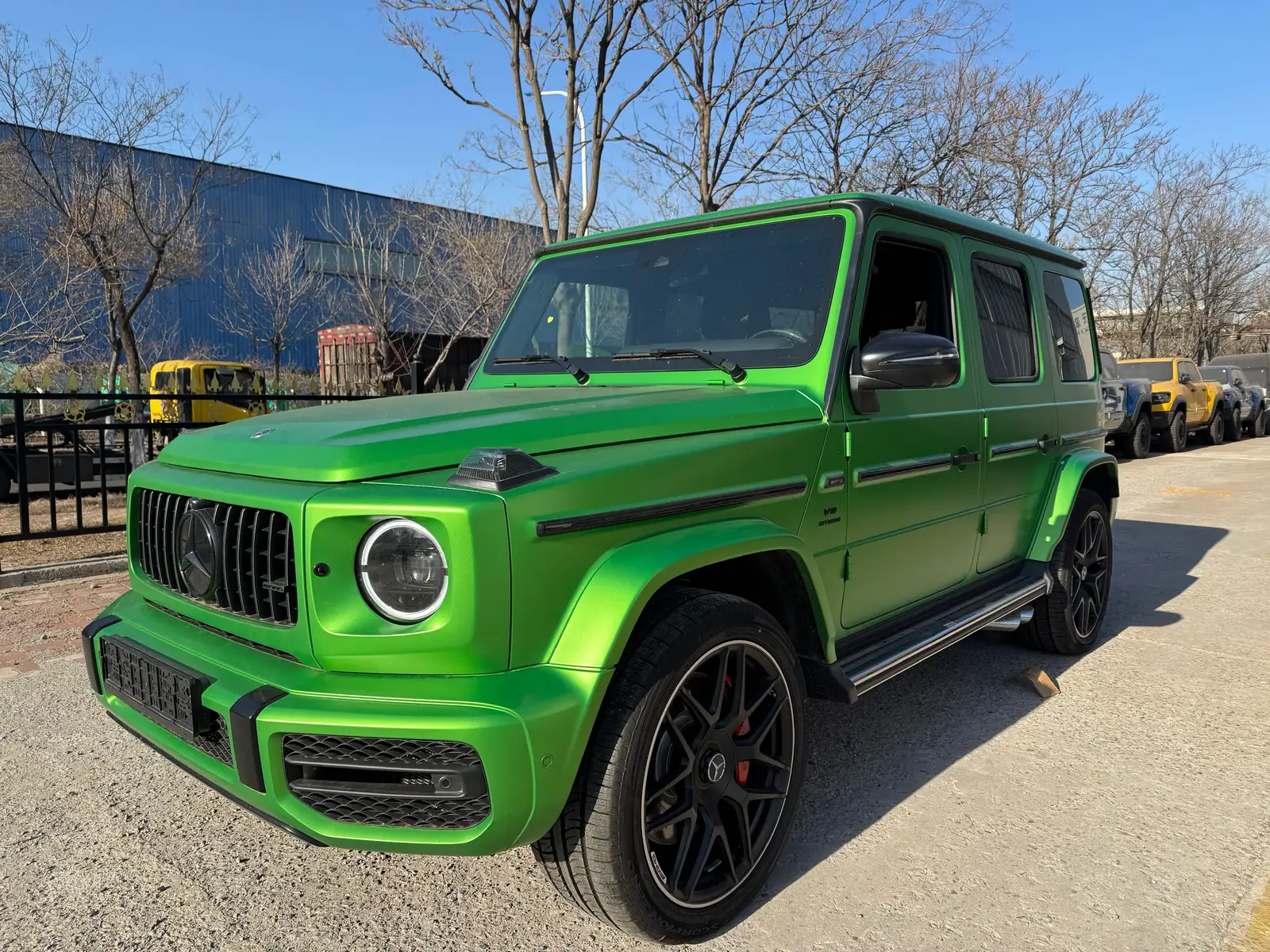 24 Mercedes-Benz G63 Location: Available in Dubai Free Trade Zone Color: Matte Magic Green/Black Configuration: AMG black 22 wheels, Berlin audio, large dark night package, black kit, nappa leather double stitching interior, contrast stitching, carbon fiber steering wheel